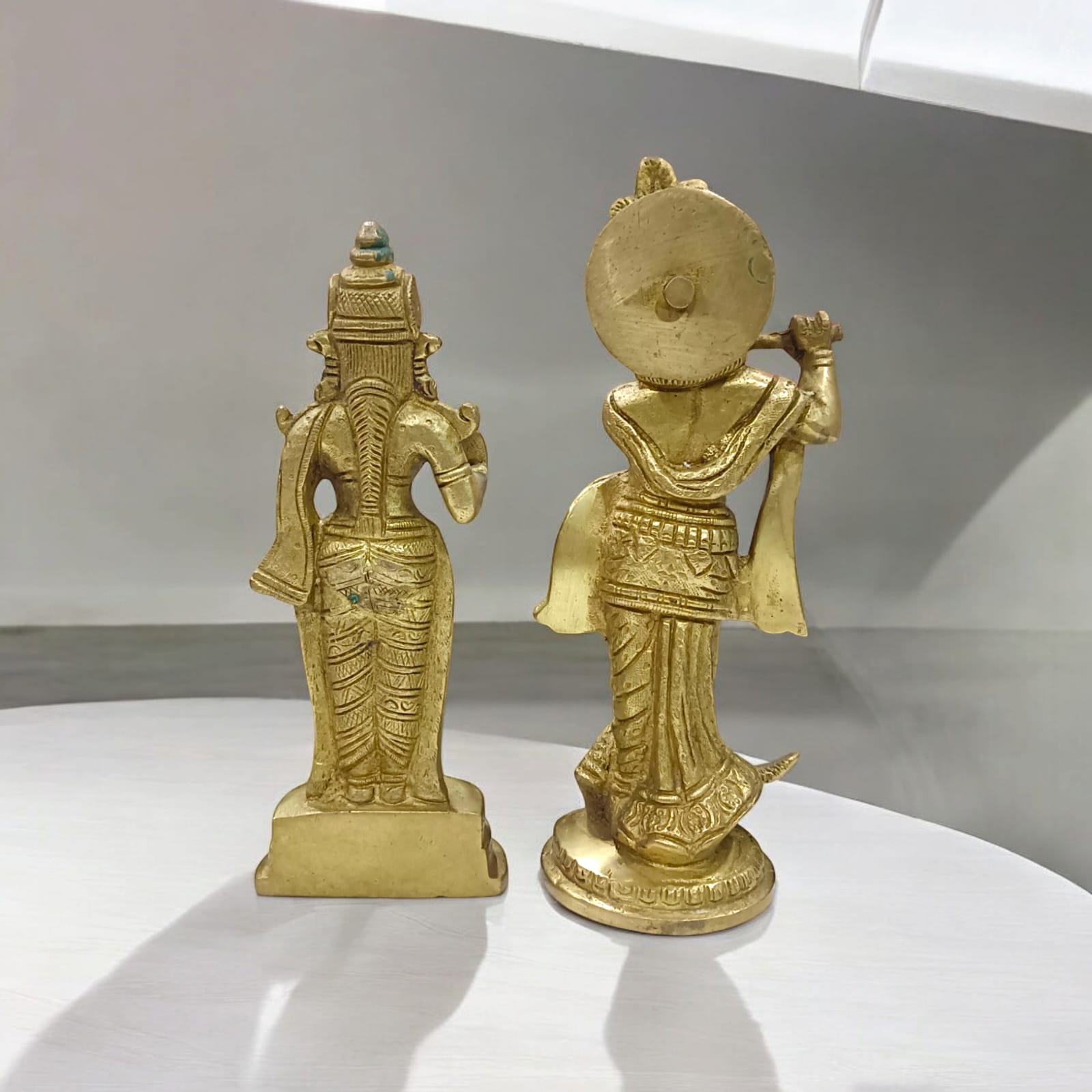 Radha Krishna Standing Pose Pure Brass Idol - 19cm Height x 15cm Width, 1900 gm by Timeshopee