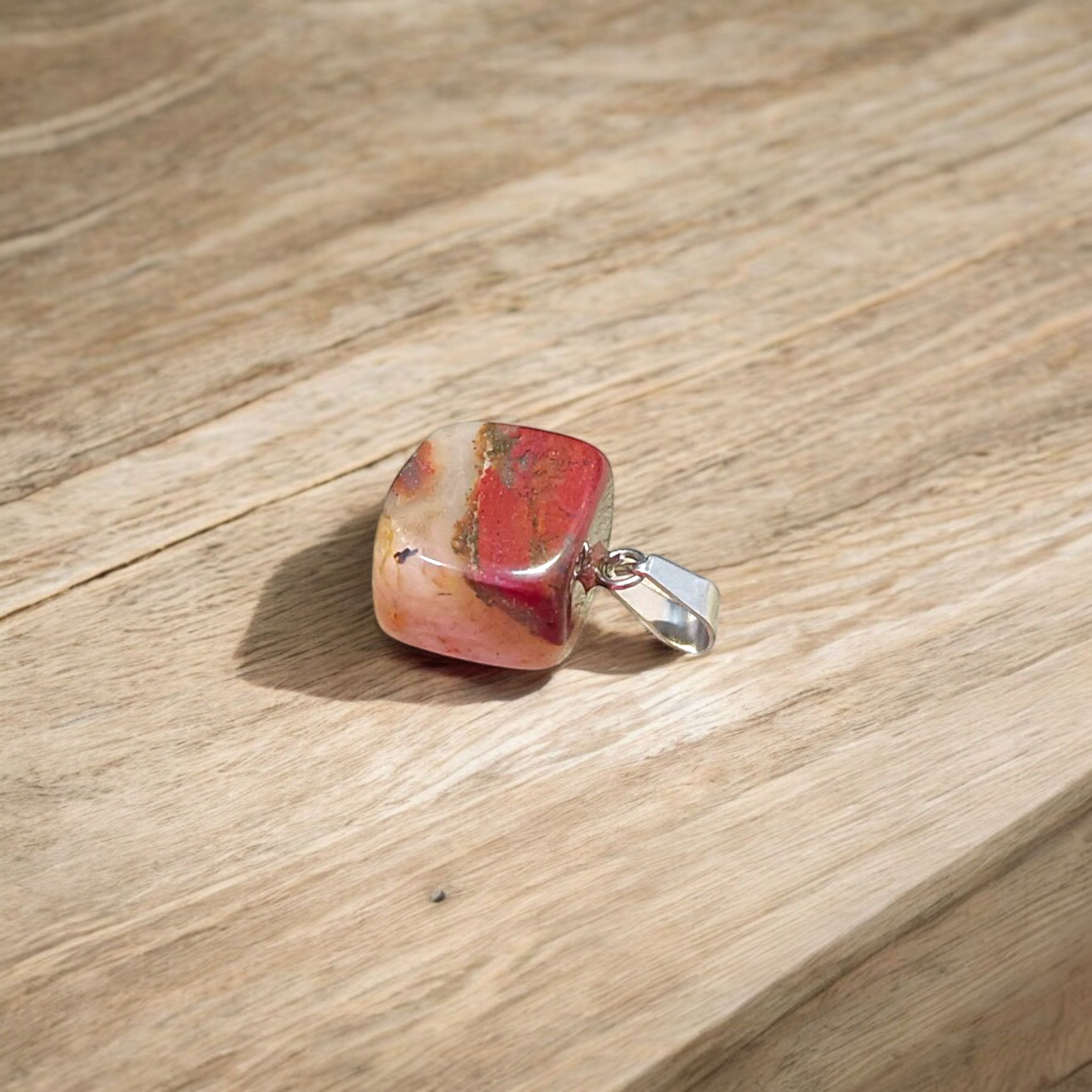 Rainbow Red Jasper Pendant with Free Silver-Plated Chain - Timeshopee