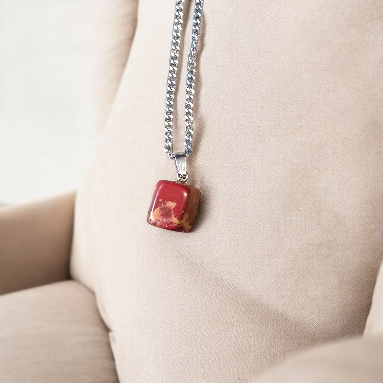 Rainbow Red Jasper Pendant with Free Silver-Plated Chain - Timeshopee