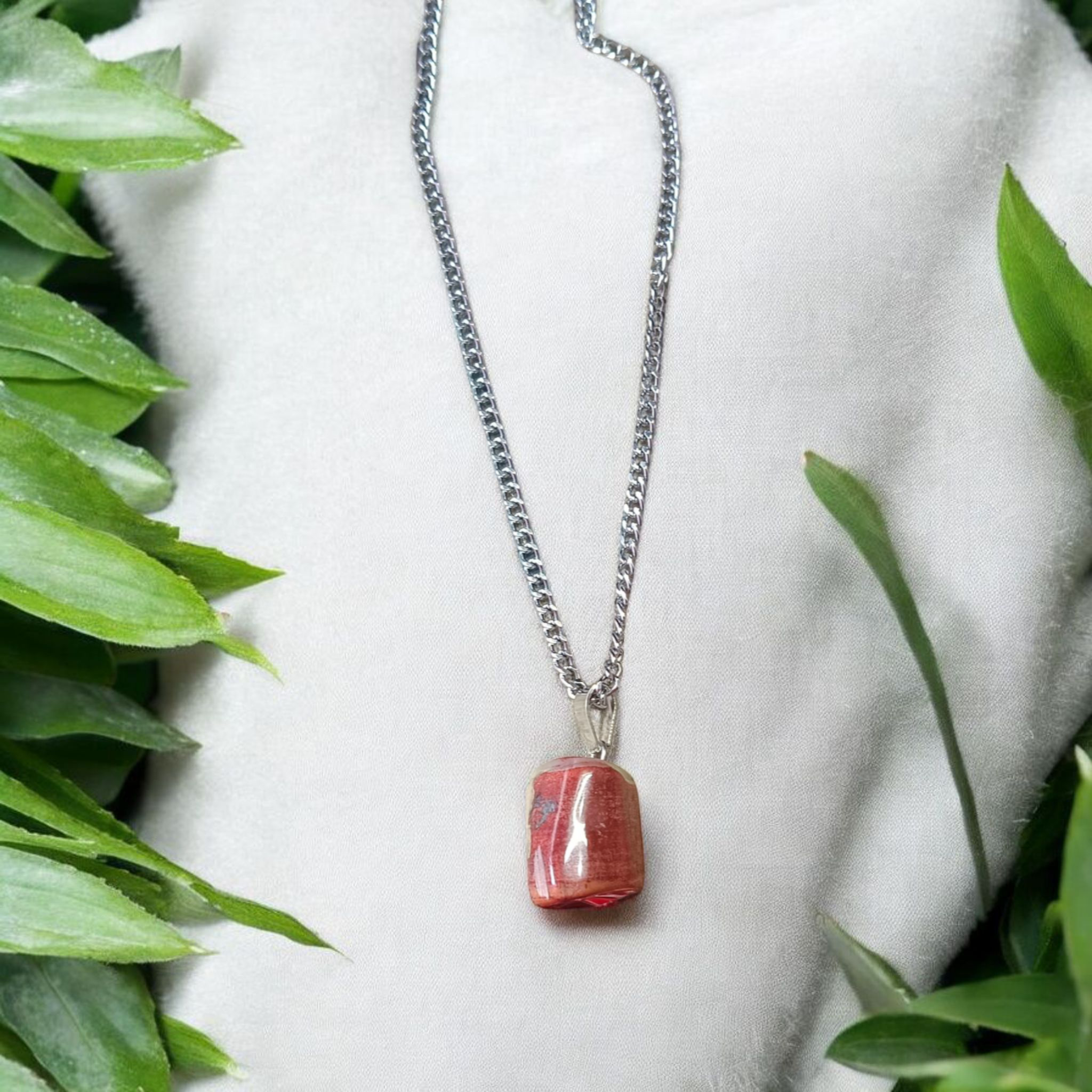 Rainbow Red Jasper Pendant with Free Silver-Plated Chain - Timeshopee