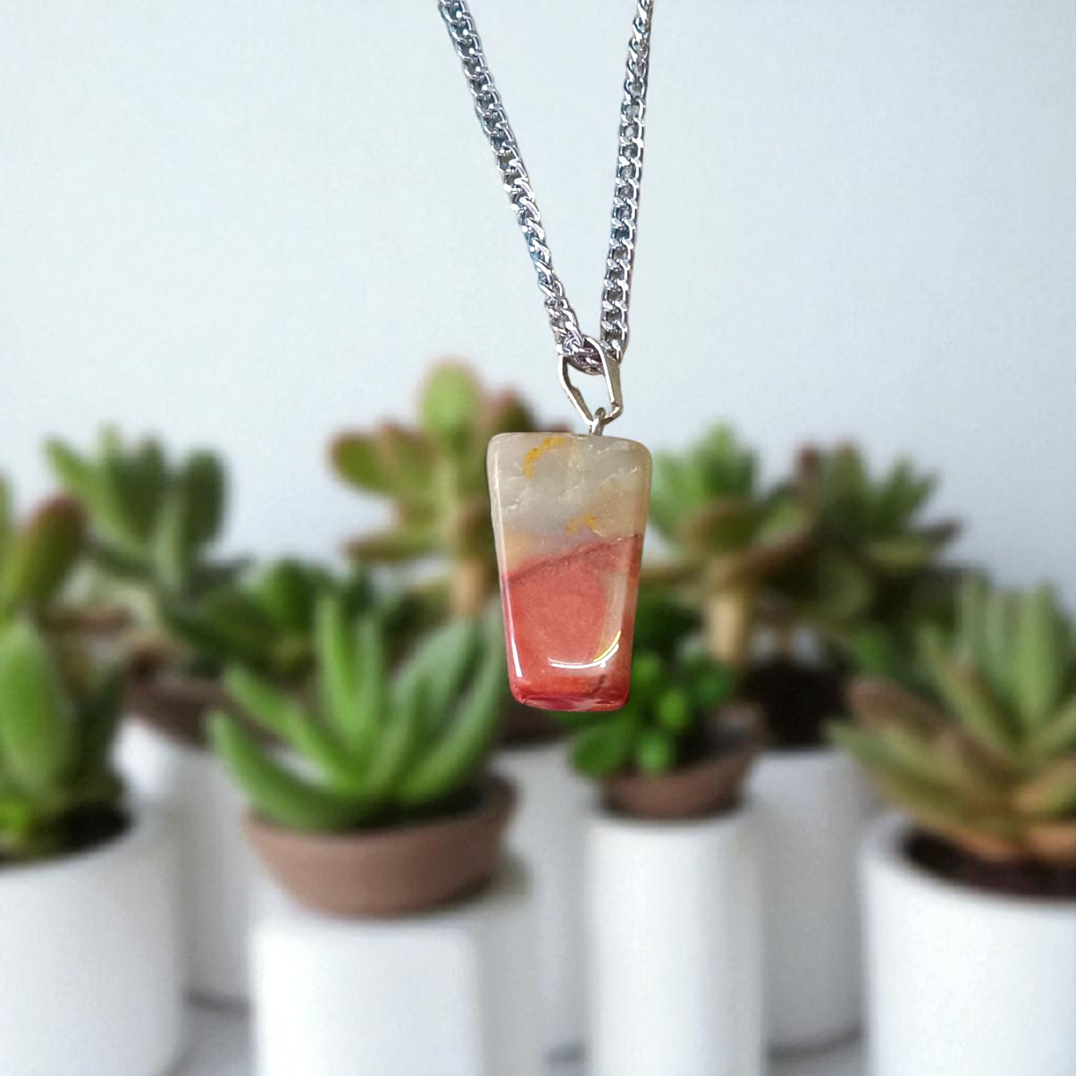 Rainbow Red Jasper Pendant with Free Silver-Plated Chain - Timeshopee