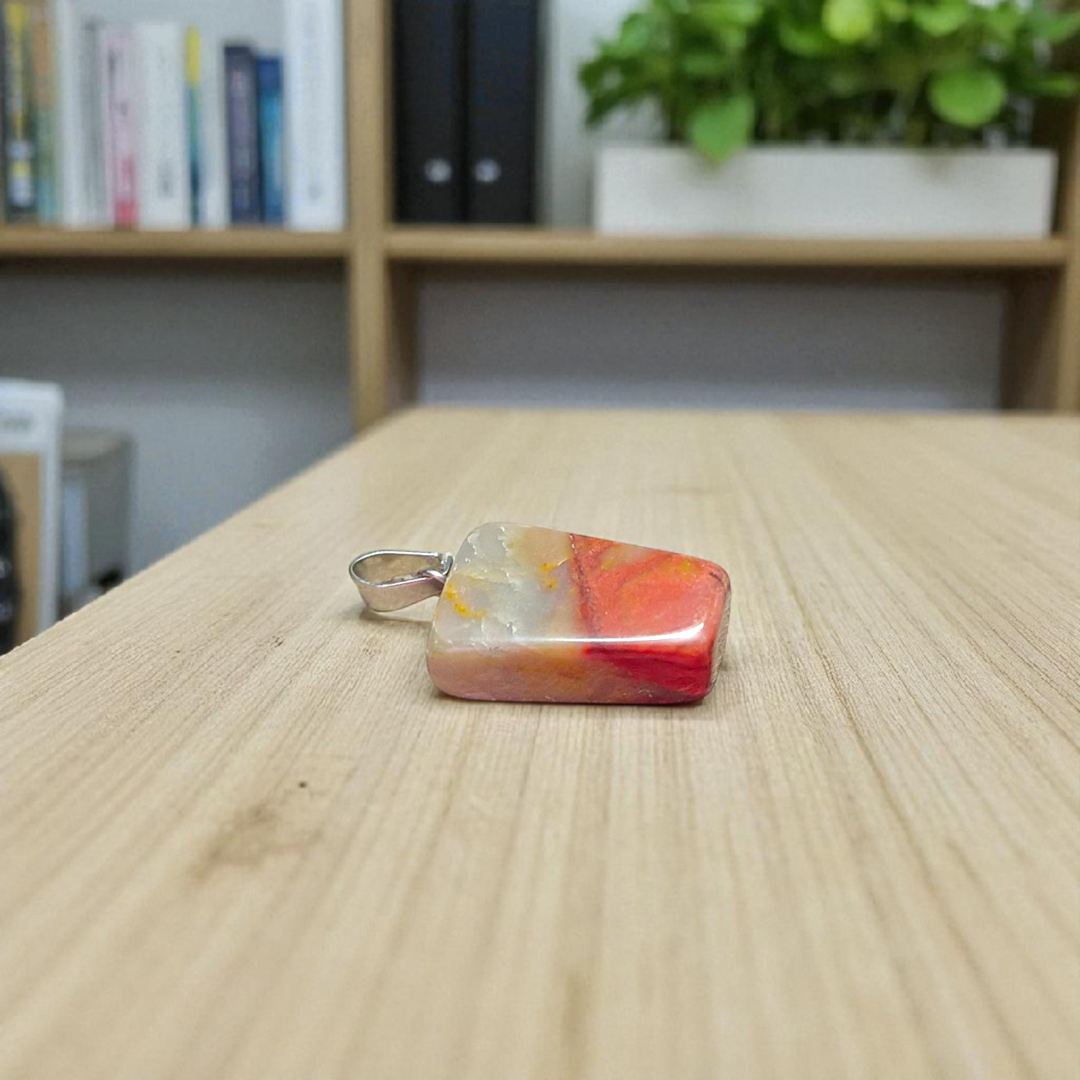 Rainbow Red Jasper Pendant with Free Silver-Plated Chain - Timeshopee