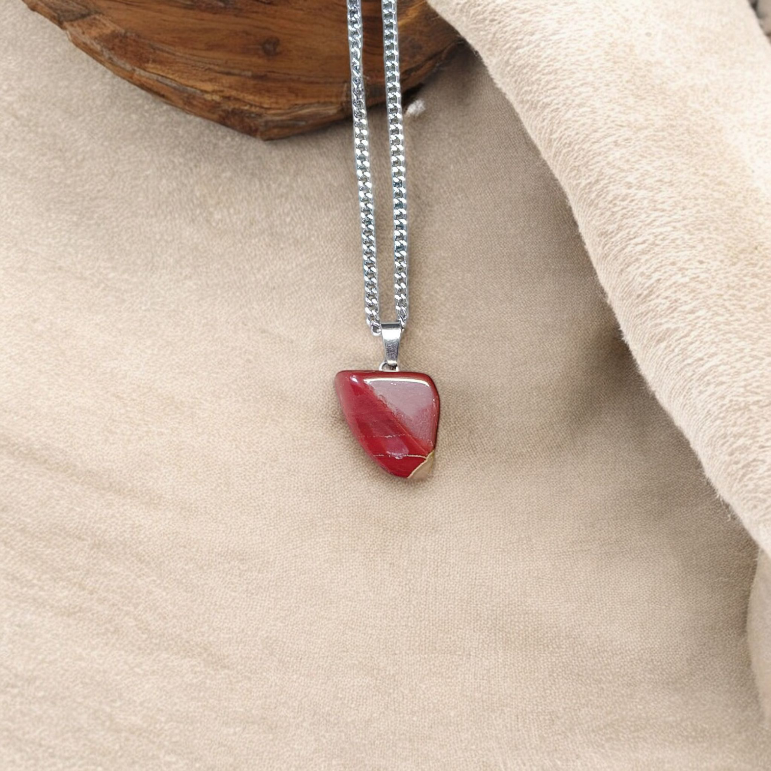 Rainbow Red Jasper Pendant with Free Silver-Plated Chain - Timeshopee