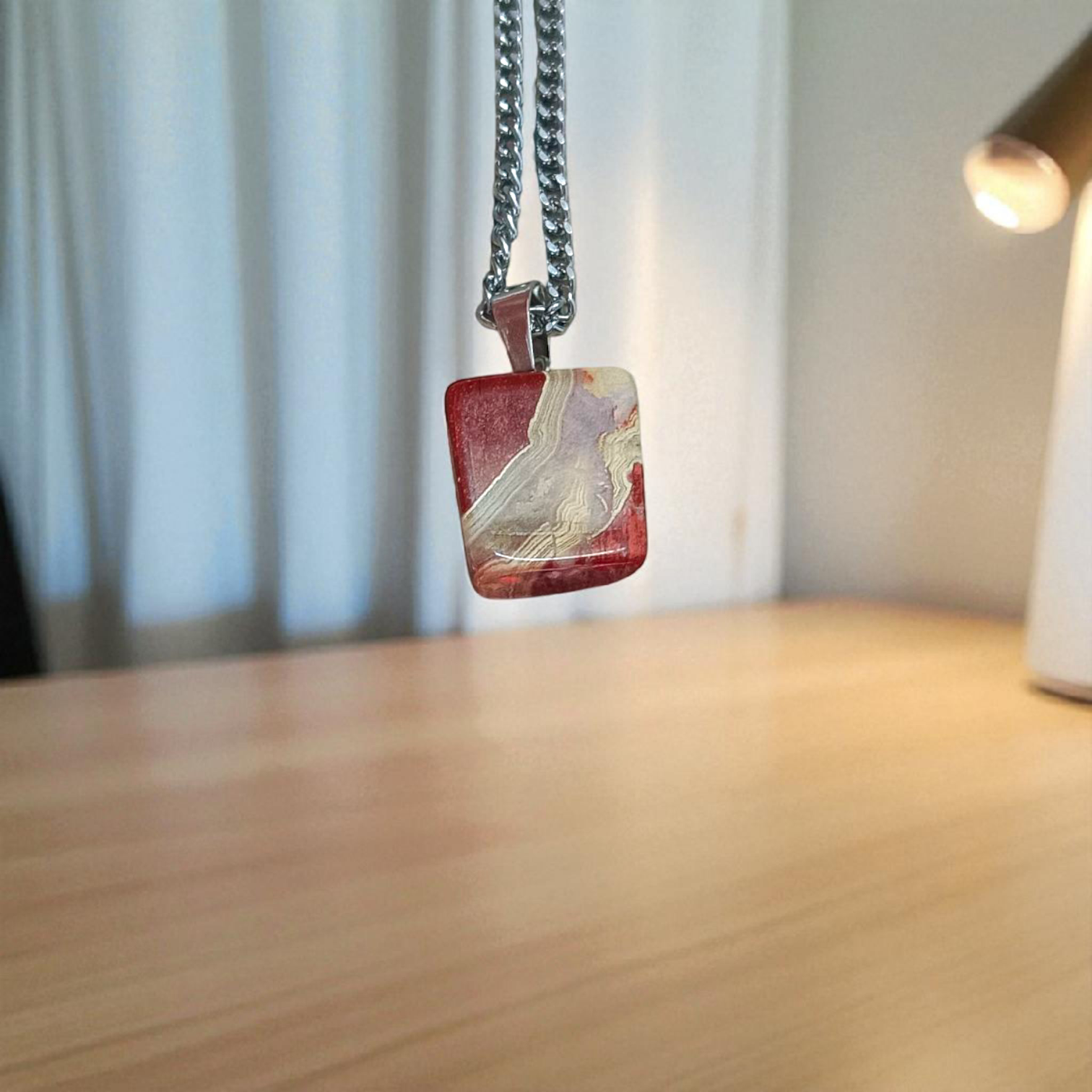 Rainbow Red Jasper Pendant with Free Silver-Plated Chain - Timeshopee