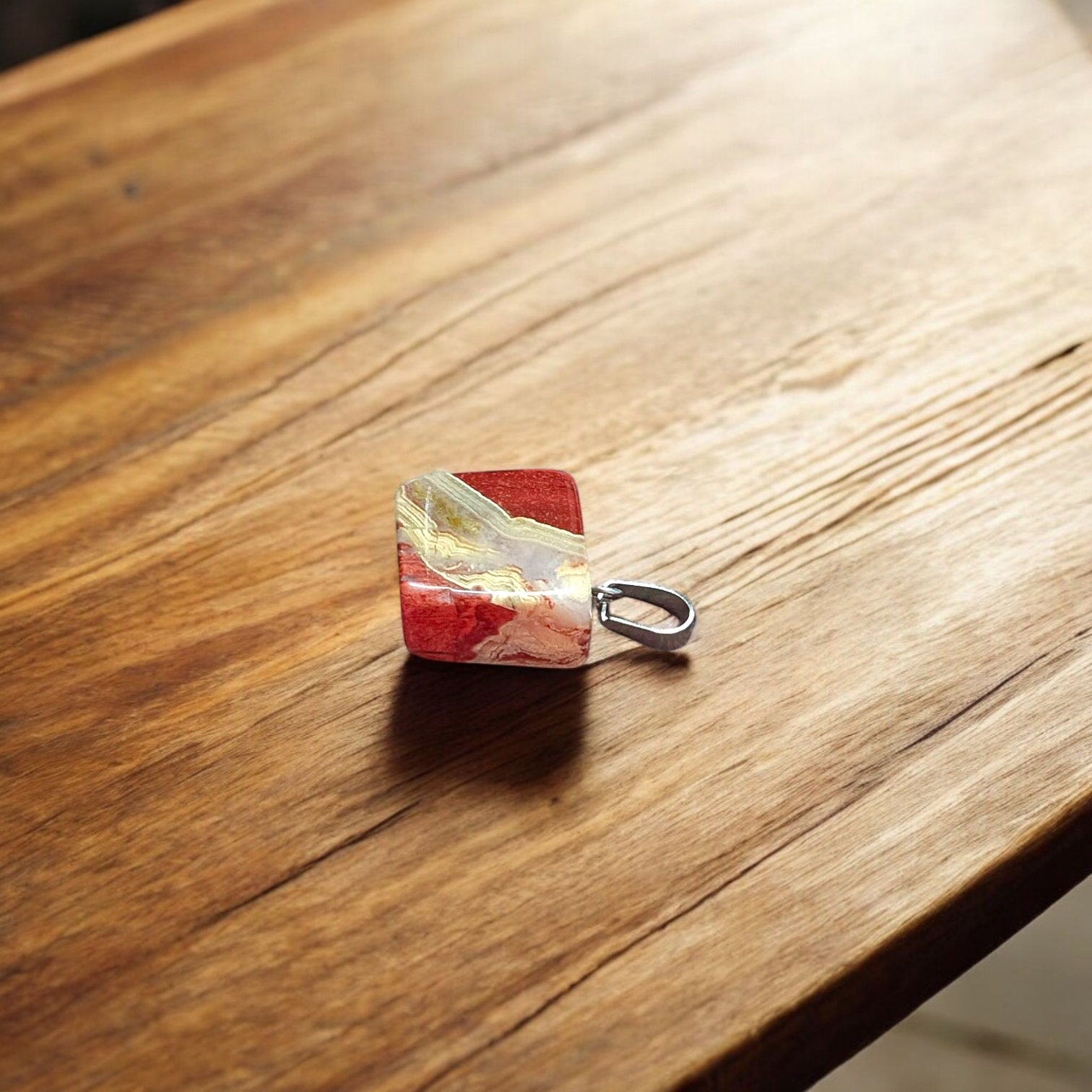 Rainbow Red Jasper Pendant with Free Silver-Plated Chain - Timeshopee