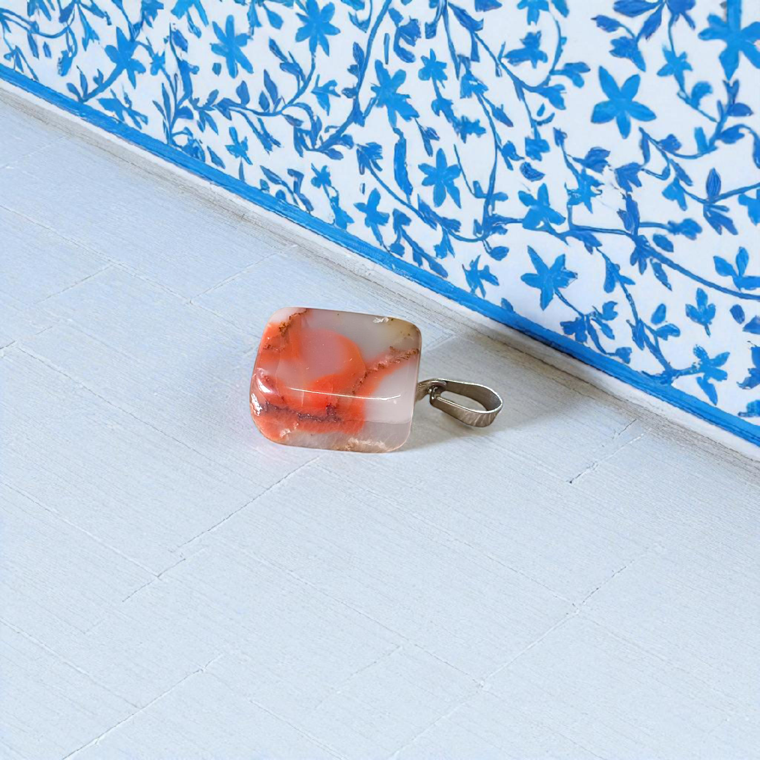 Rainbow Red Jasper Pendant with Free Silver-Plated Chain - Timeshopee