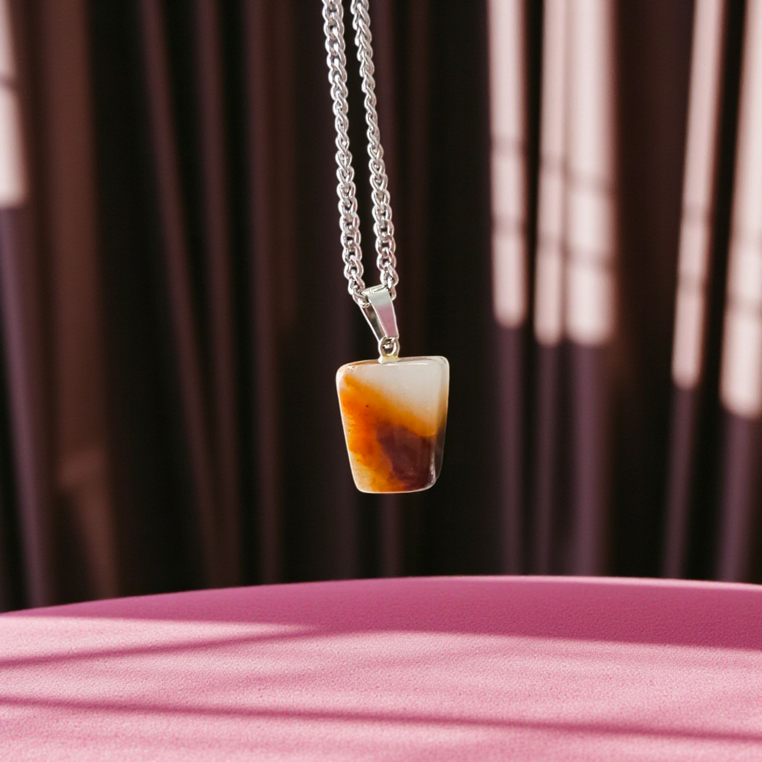 Rainbow Red Jasper Pendant with Free Silver-Plated Chain - Timeshopee