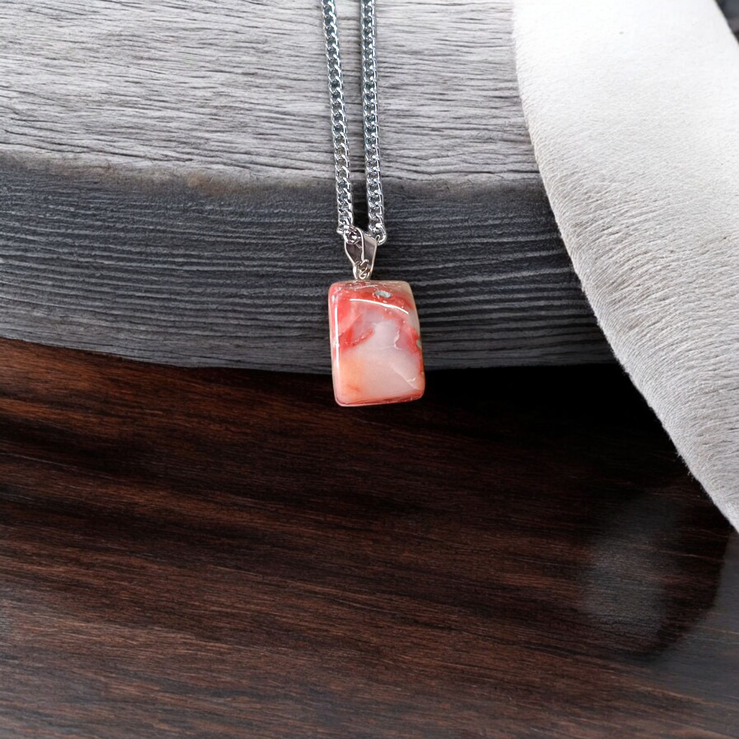 Rainbow Red Jasper Pendant with Free Silver-Plated Chain - Timeshopee