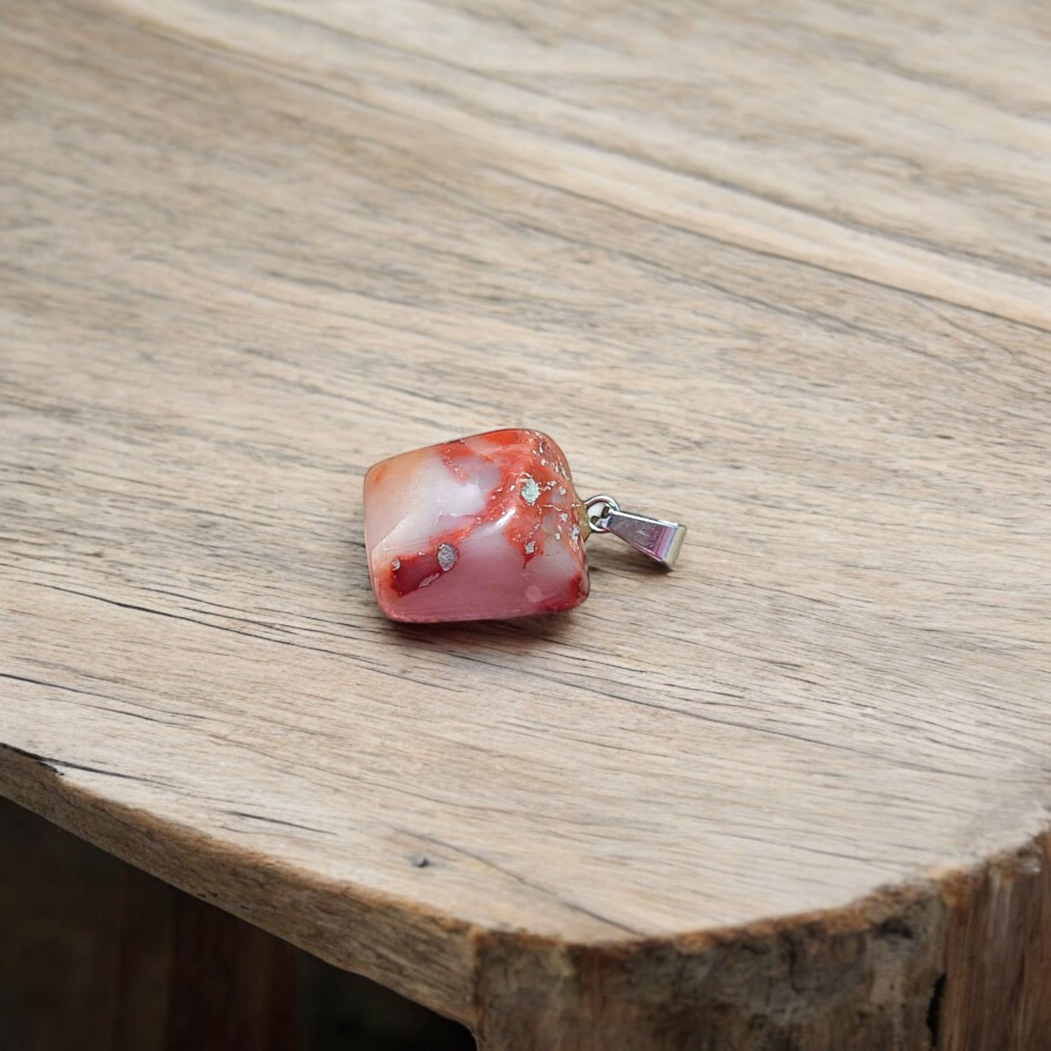 Rainbow Red Jasper Pendant with Free Silver-Plated Chain - Timeshopee