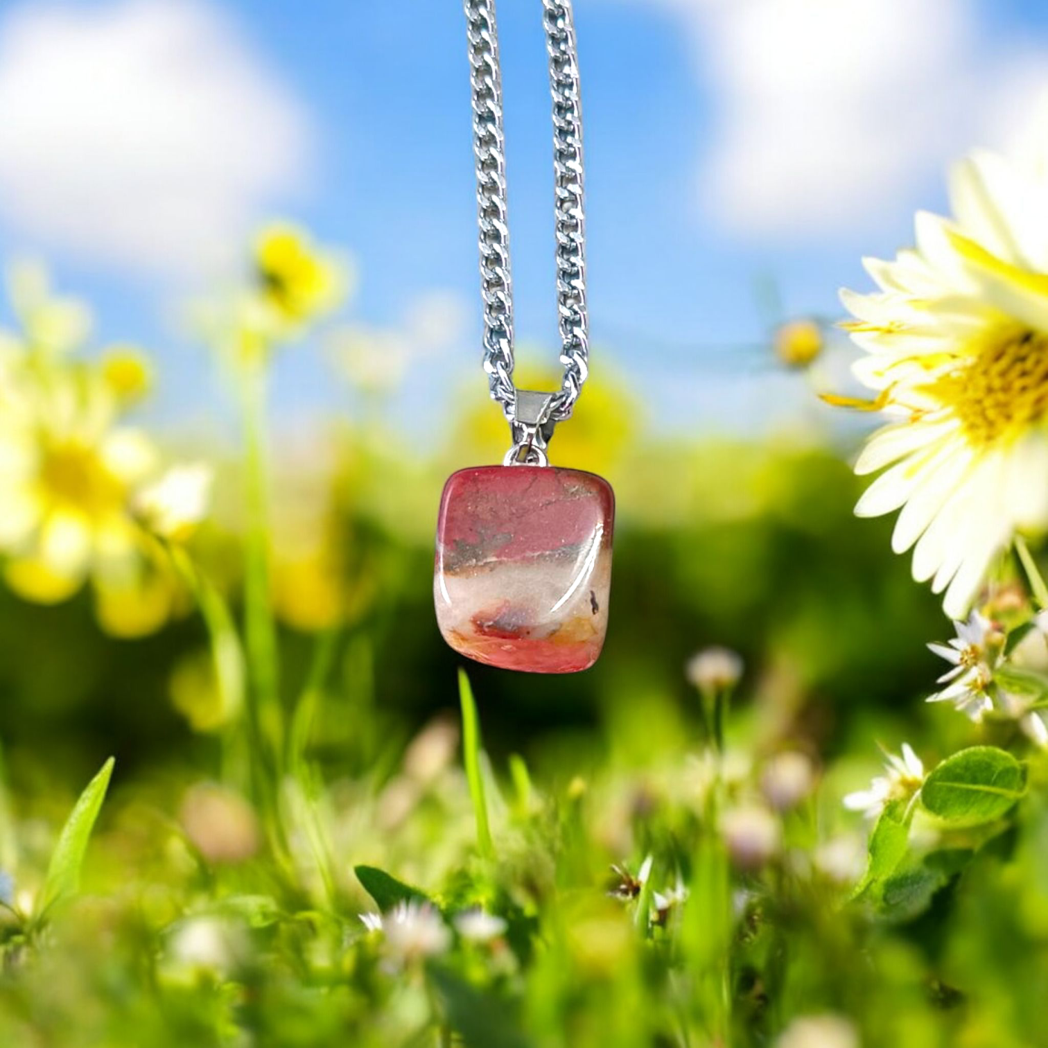 Rainbow Red Jasper Pendant with Free Silver-Plated Chain - Timeshopee
