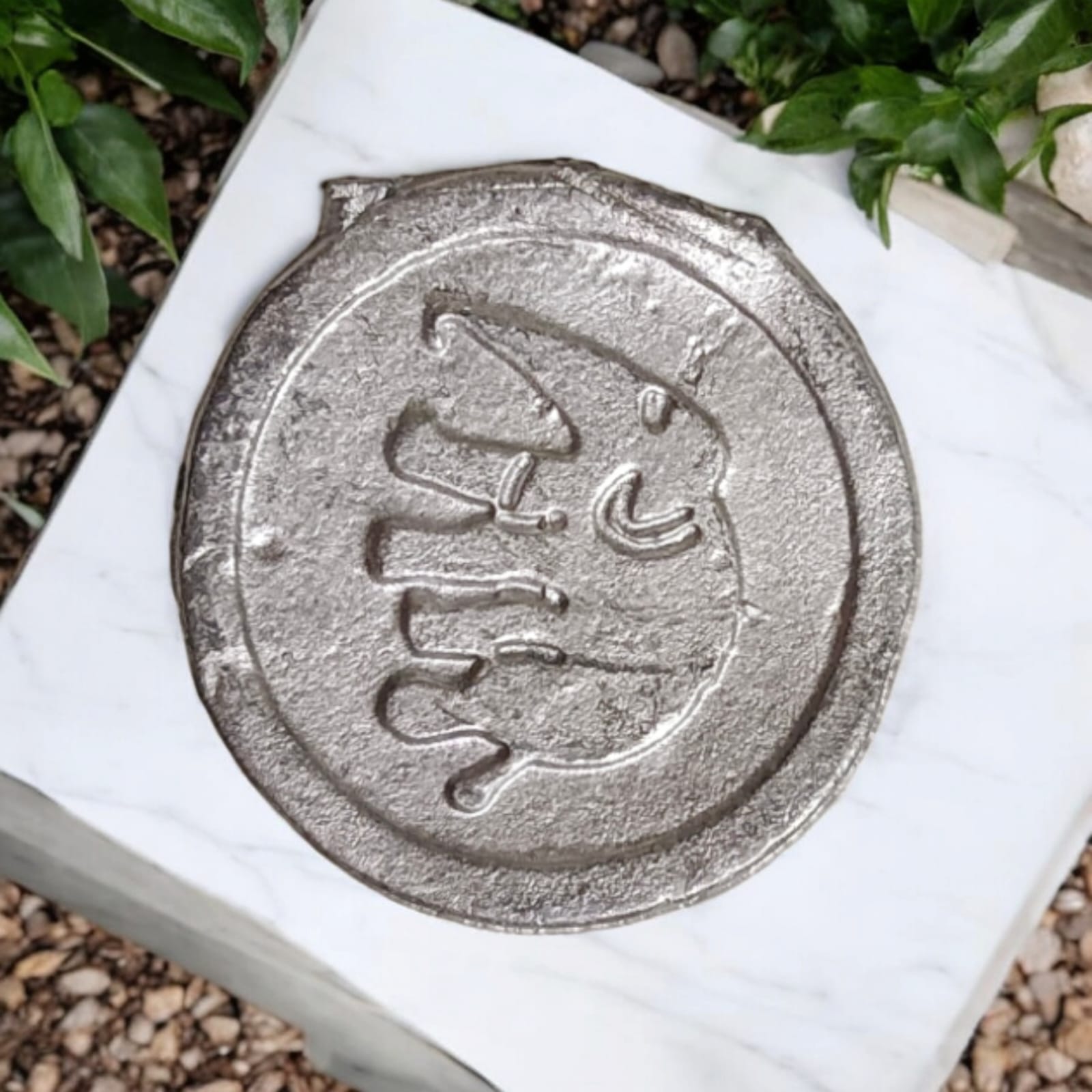 Ranga Rahu Yantra Coin featuring intricate designs, used for remedies against Rahu’s malefic effects, suitable for carrying or placement in home or office.