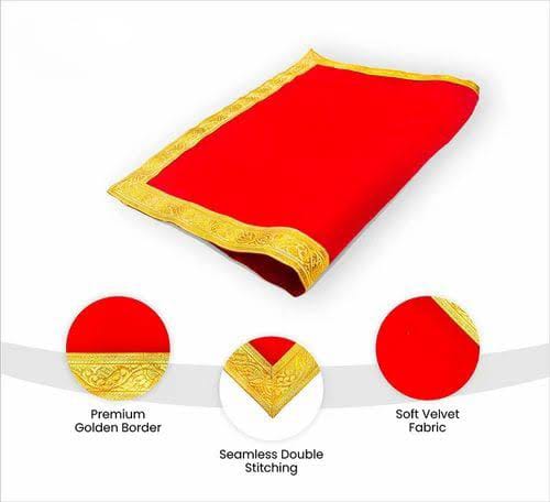 Red Velvet Aasan with Zari Embroidery for Mandir by Timeshopee