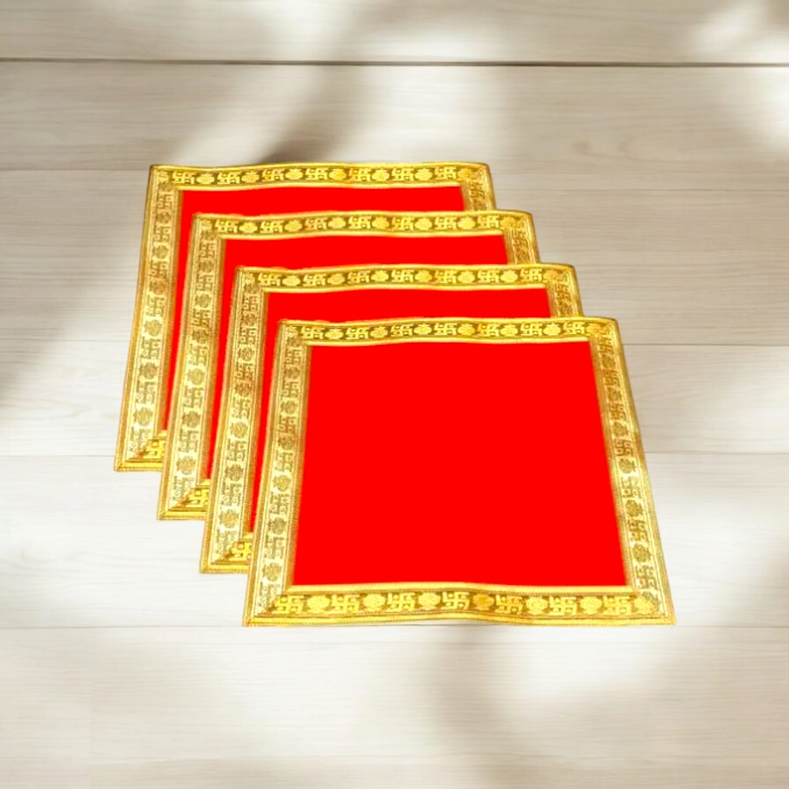 Red Velvet Aasan with Zari Embroidery for Mandir by Timeshopee