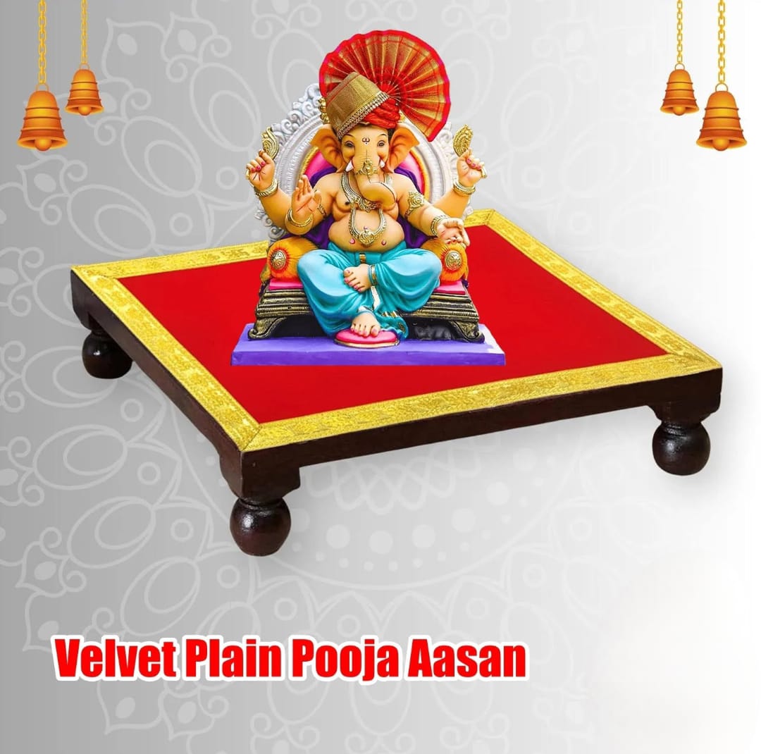 Red Velvet Aasan with Zari Embroidery for Mandir by Timeshopee