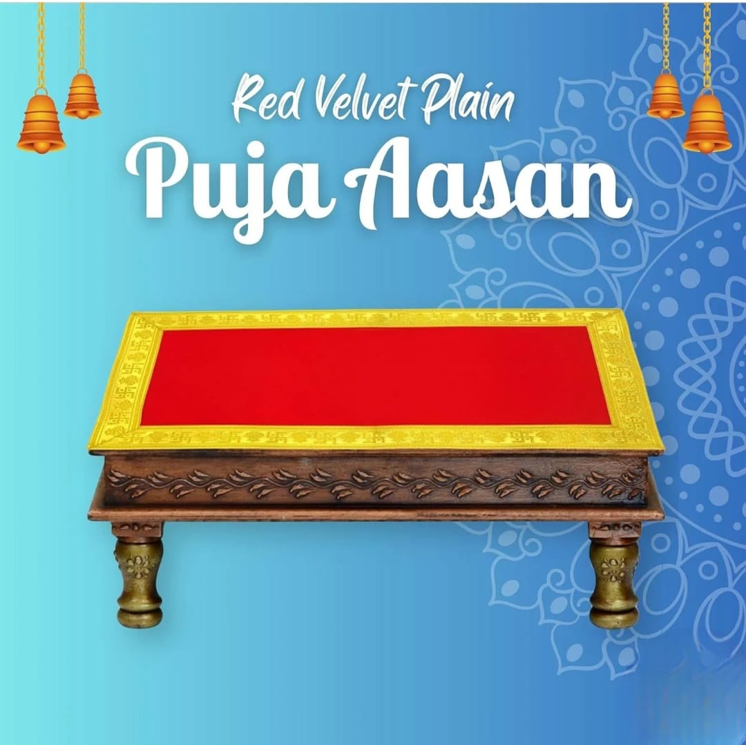 Red Velvet Aasan with Zari Embroidery for Mandir by Timeshopee