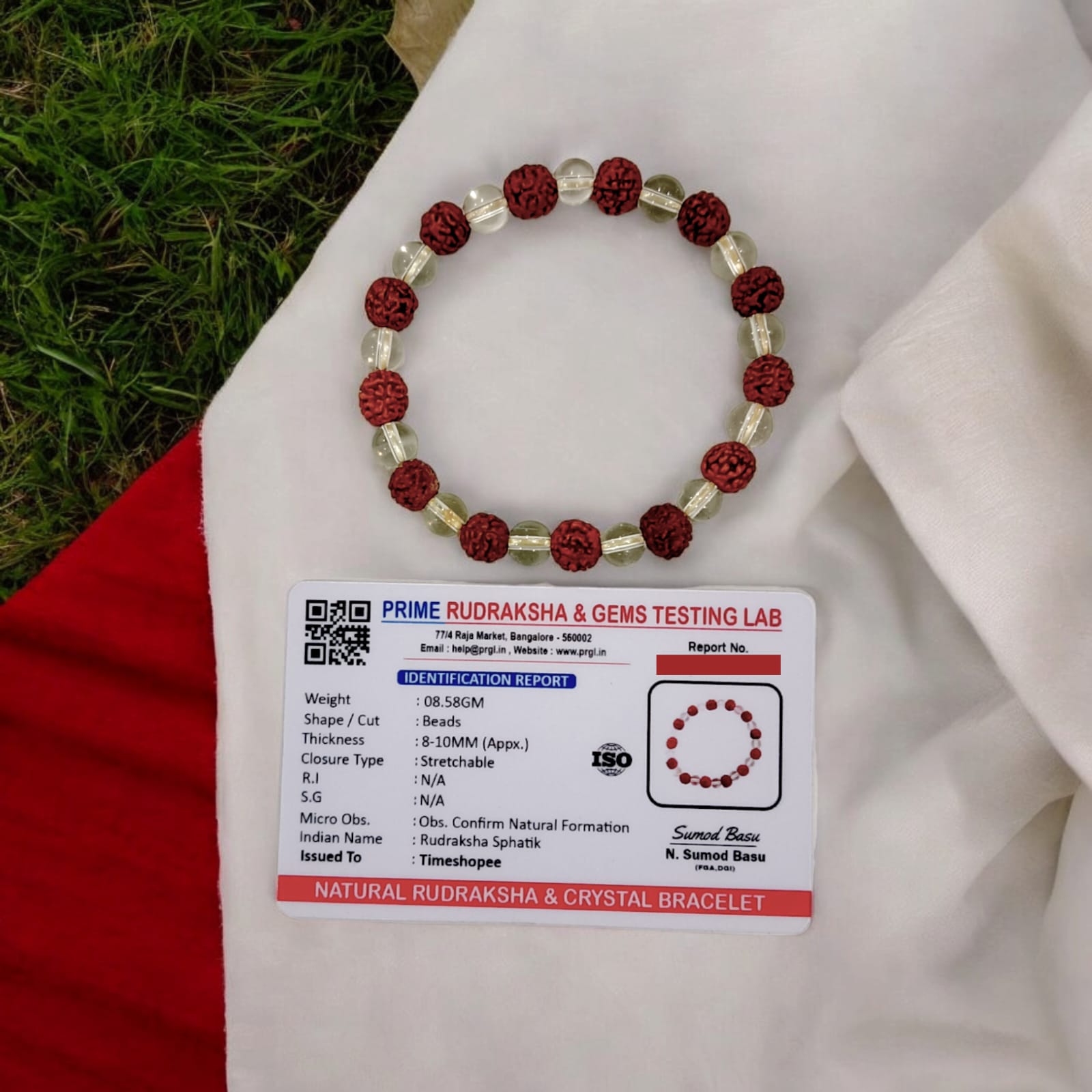 Rudraksh Spathic Bracelet featuring Rudraksha and crystal, lab certified, available at Timeshopee