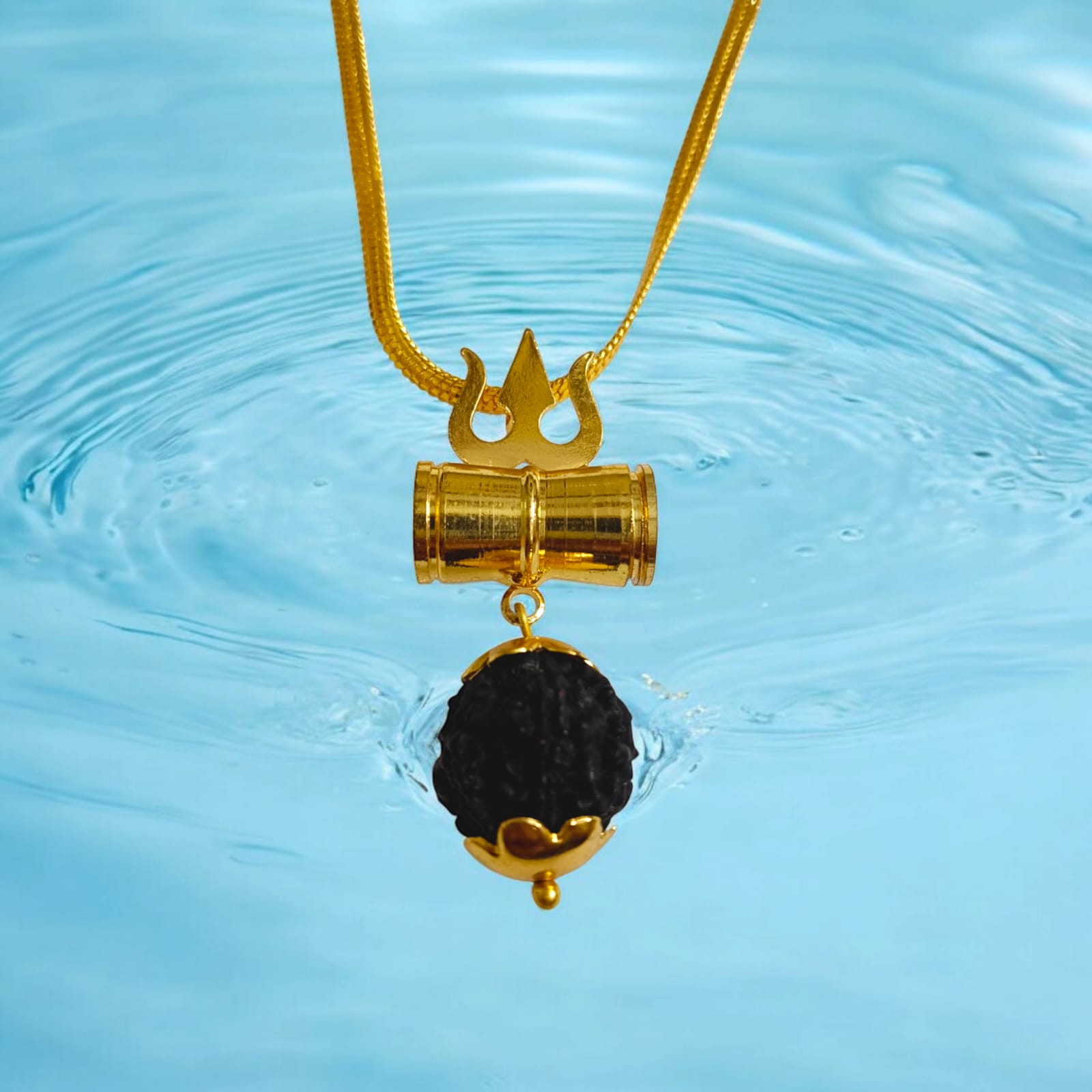 Rudraksha Locket with Brass Damru and Trishul and Free Gold Plated Chain by Timeshopee