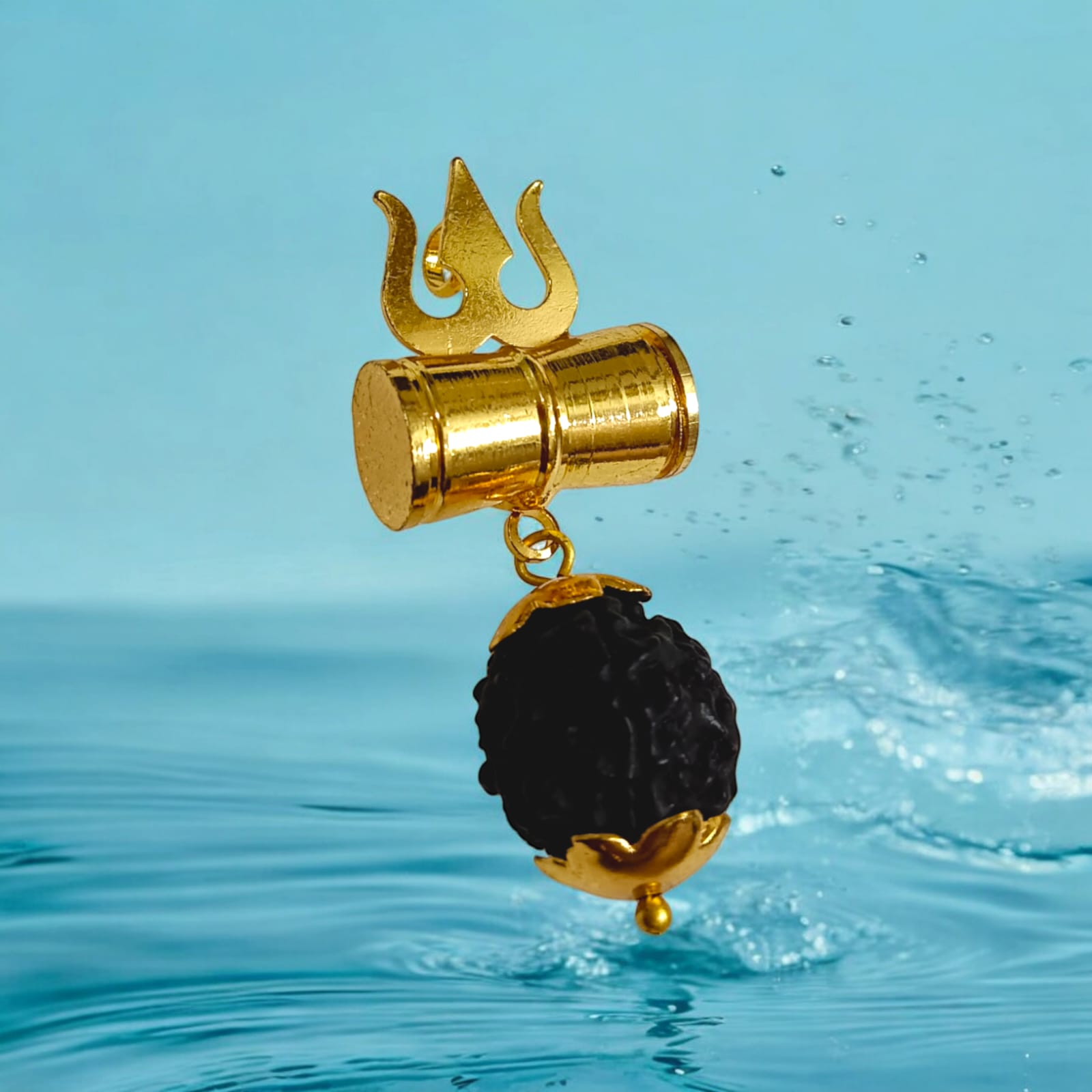 Rudraksha Locket with Brass Damru and Trishul and Free Gold Plated Chain by Timeshopee