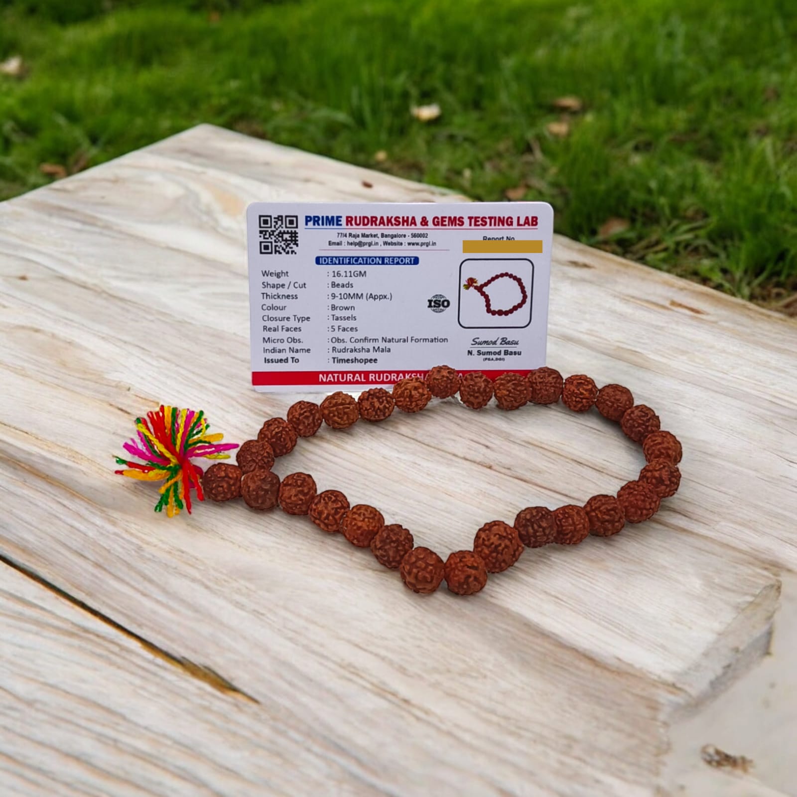 Rudraksha Mala with 27+1 beads, lab certified and 5 Mukhi, showcasing the 8mm beads and its suitability for chanting mantras.