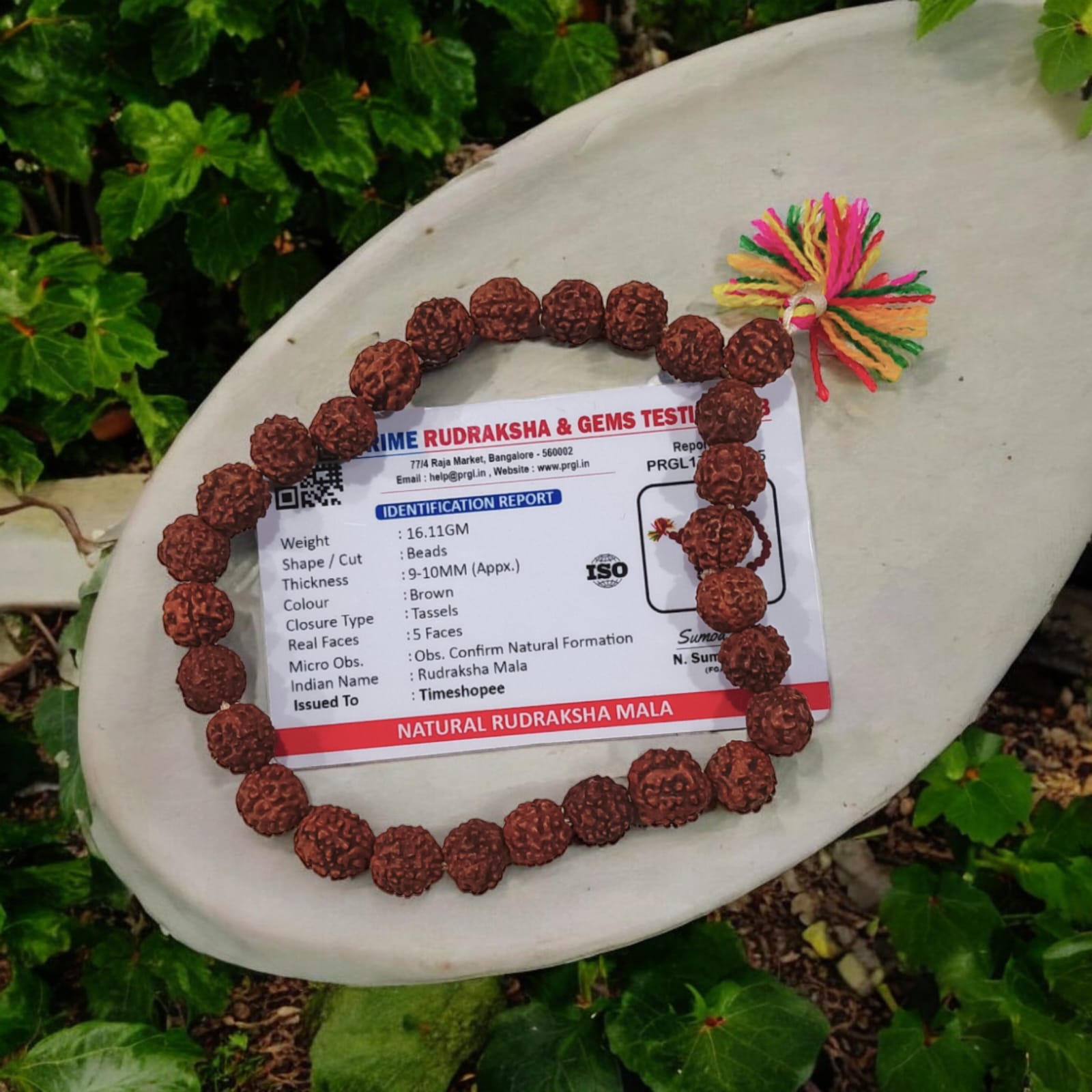 Rudraksha Mala with 27+1 beads, lab certified and 5 Mukhi, showcasing the 8mm beads and its suitability for chanting mantras.