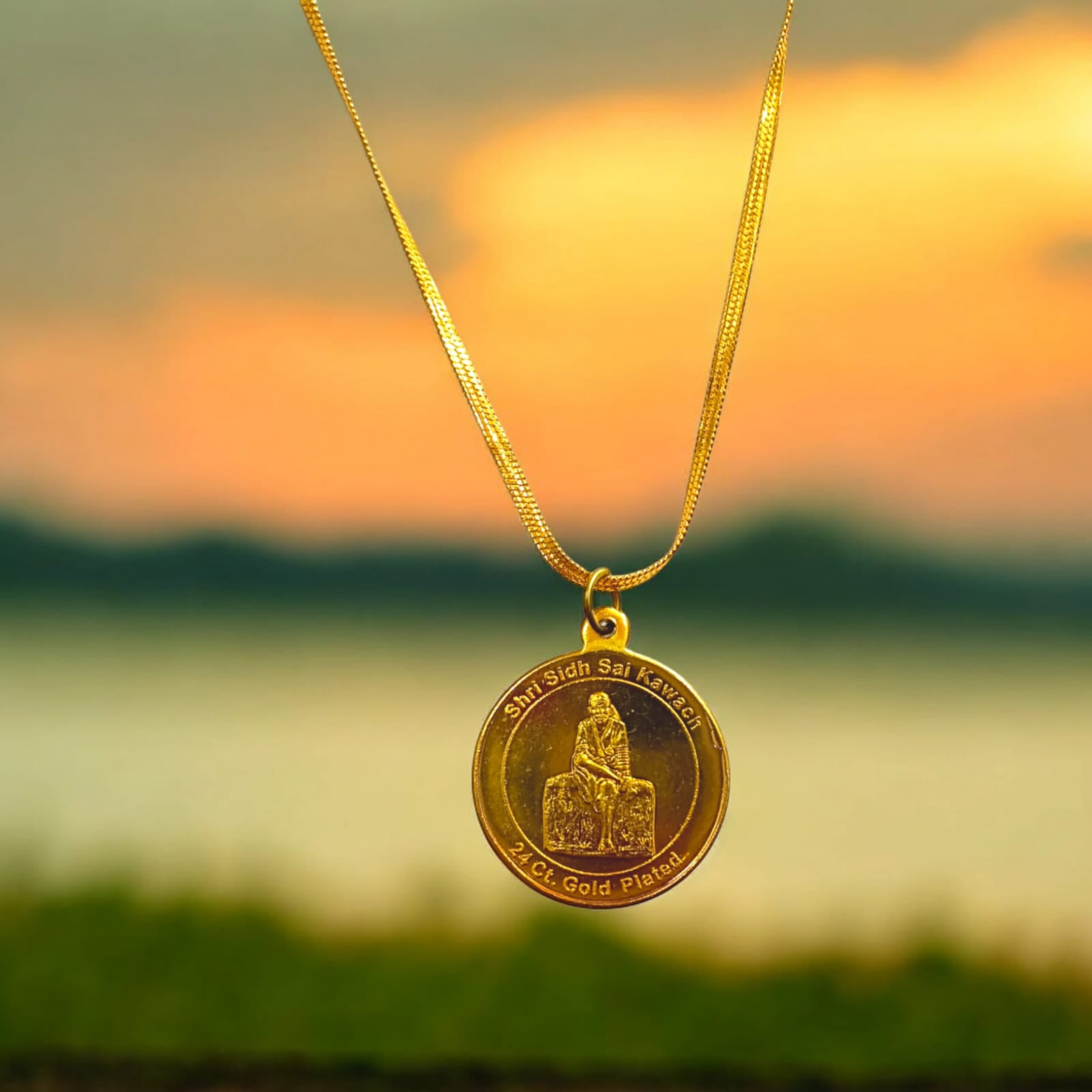 Sai Kawach Pendent in Brass with Shirdi Sai Baba and Chain from Timeshopee