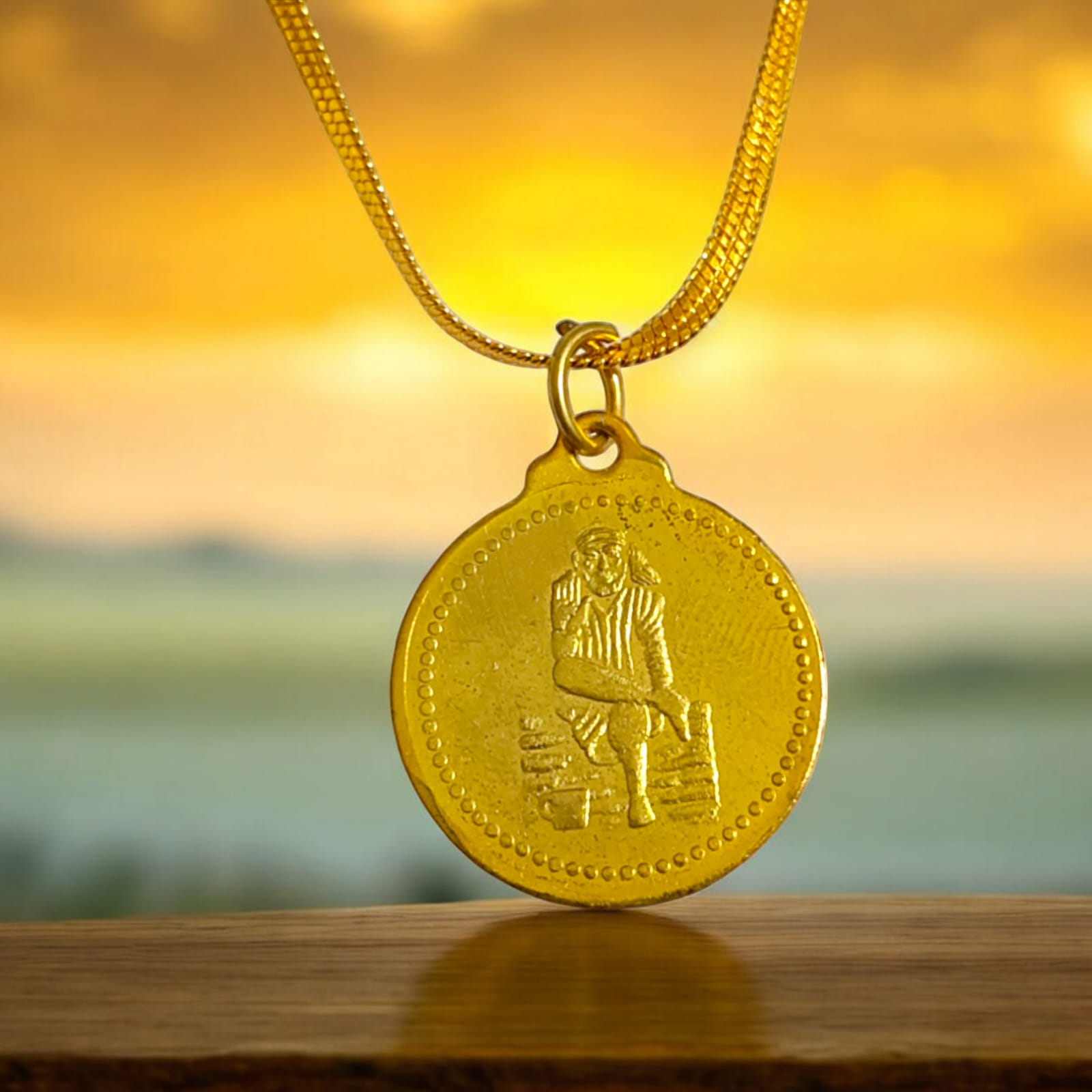 Sai Yantra in Brass Locket with Chain featuring Shirdi Sai Baba from Timeshopee