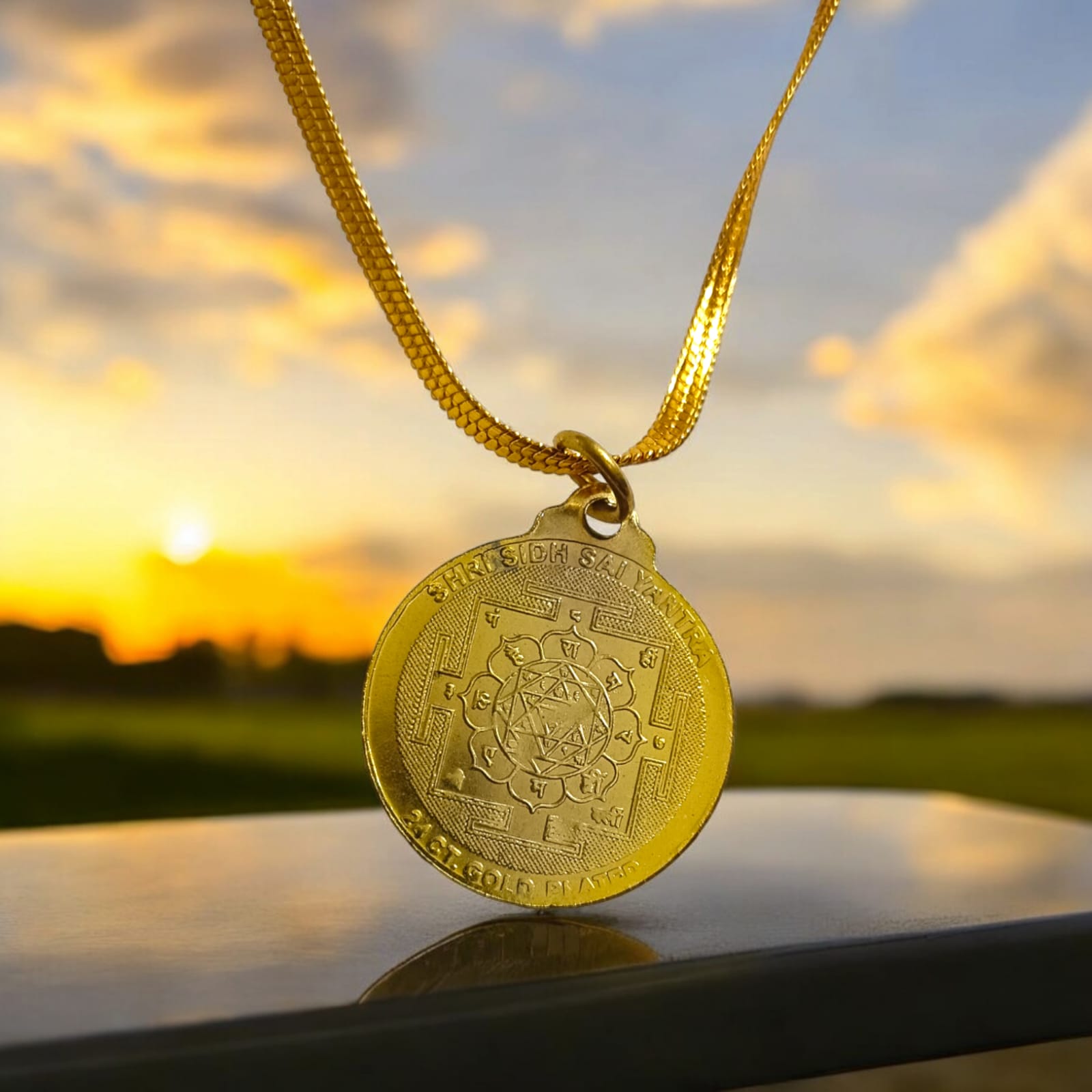 Sai Yantra in Brass Locket with Chain featuring Shirdi Sai Baba from Timeshopee