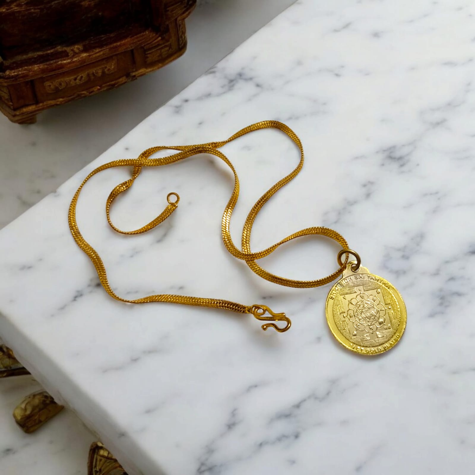 Sai Yantra in Brass Locket with Chain featuring Shirdi Sai Baba from Timeshopee