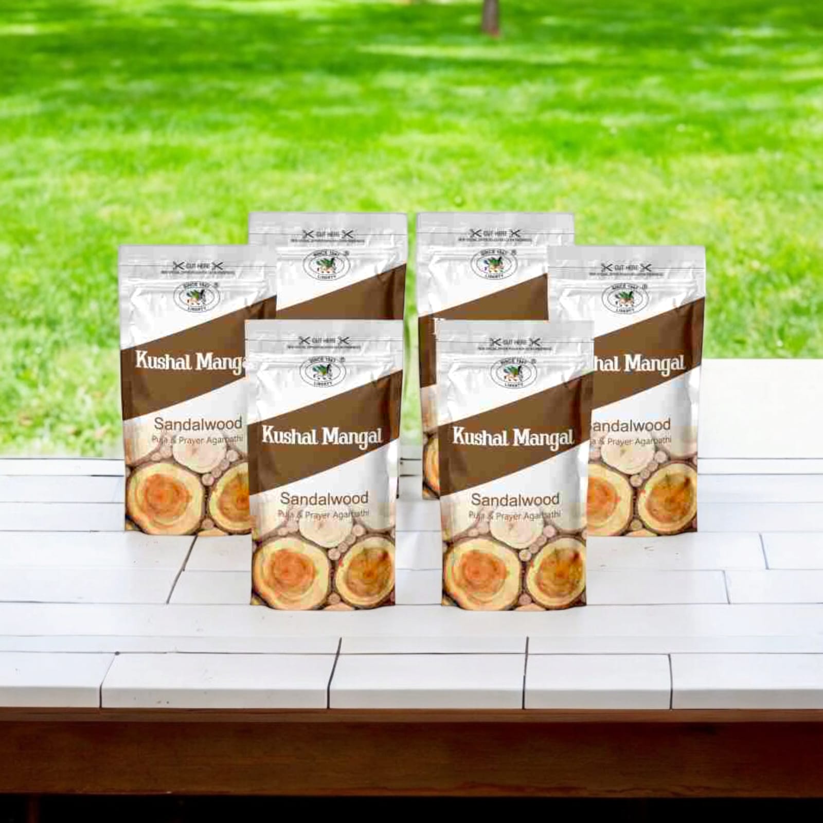 Sandalwood Incense Sticks by Kushal Mangal in a zipper pouch, 9 inches long, with a 30-40 minute burning time, available at Timeshopee.