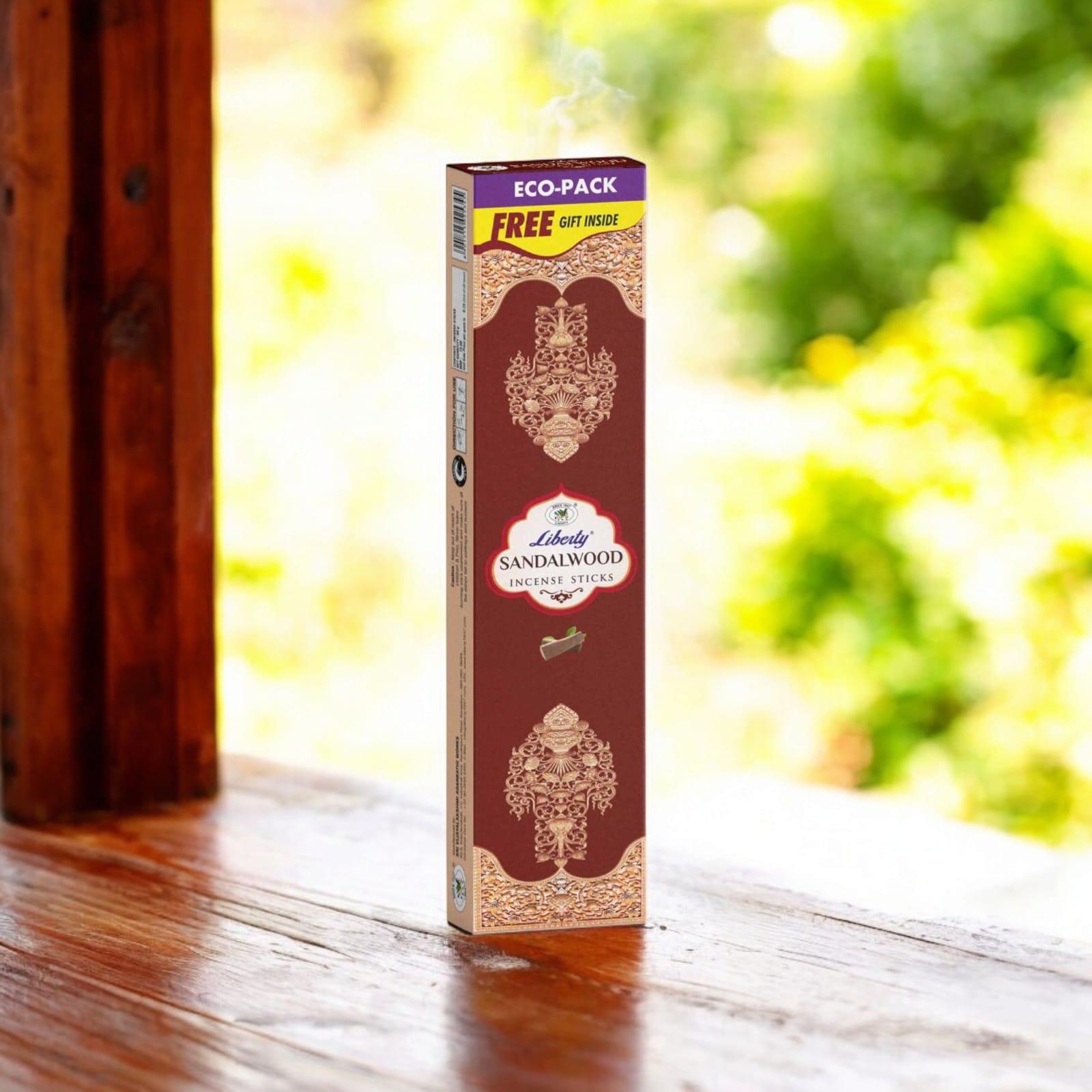 Sandalwood Incense Sticks in rectangular box with free gift inside, perfect for puja and home use.