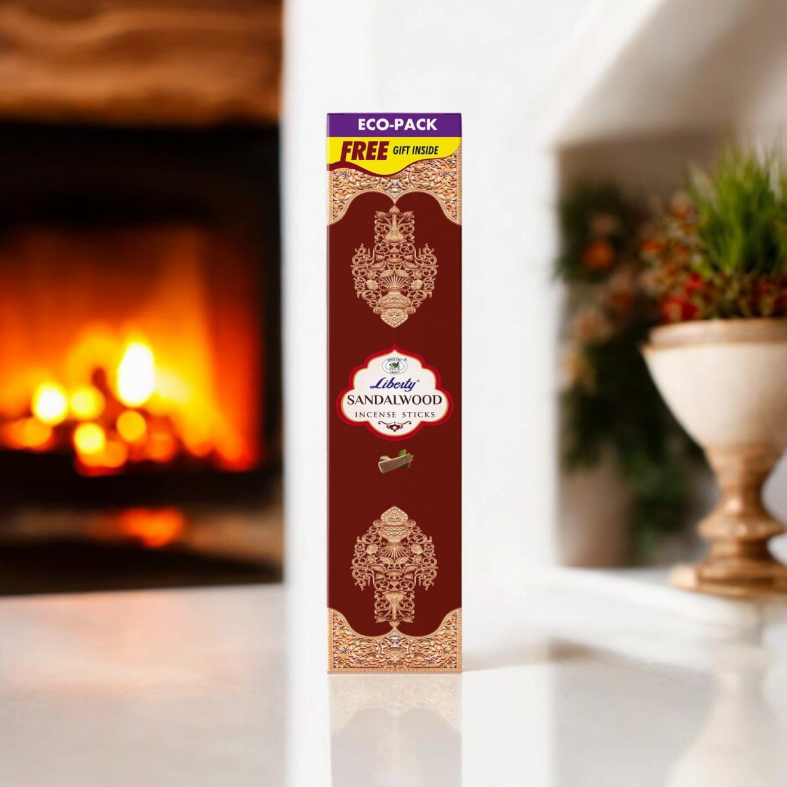 Sandalwood Incense Sticks in rectangular box with free gift inside, perfect for puja and home use.