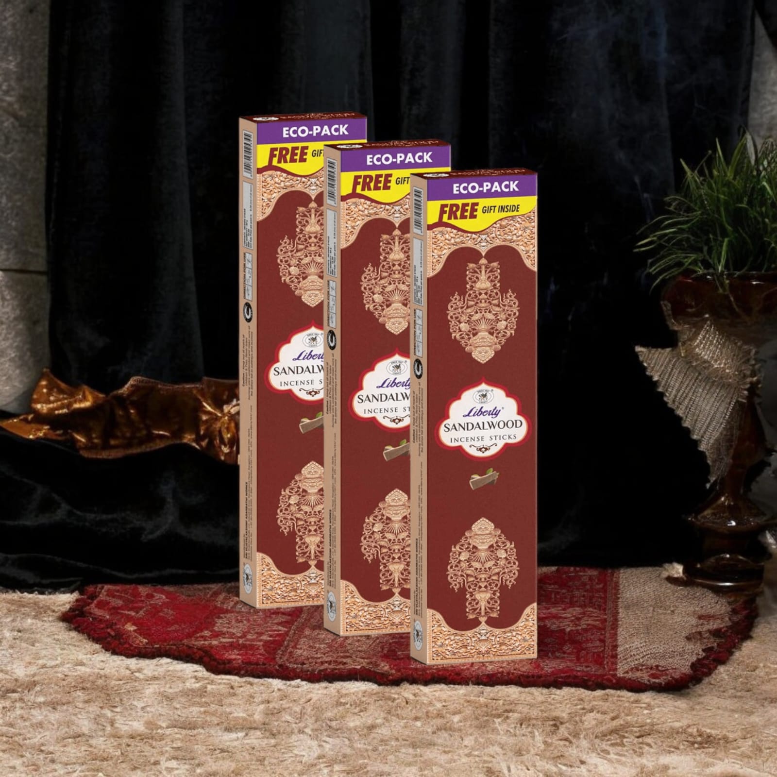 Sandalwood Incense Sticks in rectangular box with free gift inside, perfect for puja and home use.