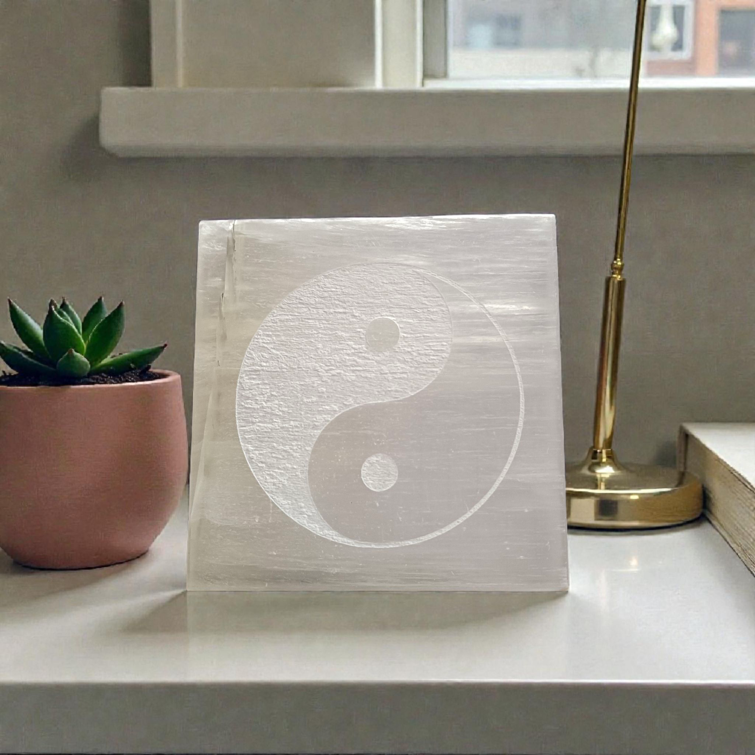 Selenite Engraved Charging Plate Coaster for crystal cleansing, meditation, Pooja, and home décor