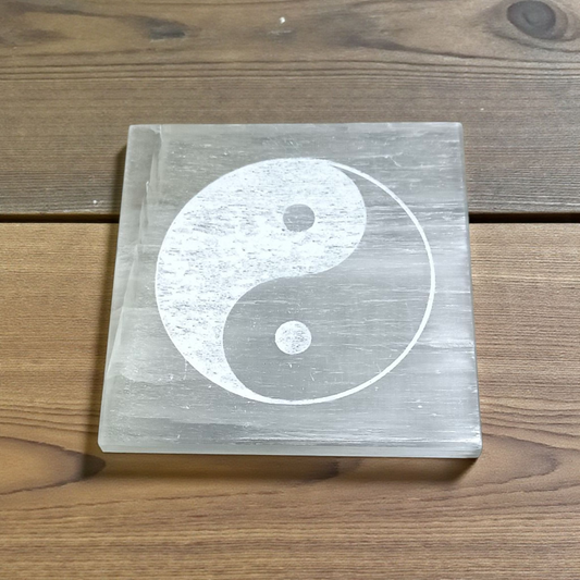Selenite Engraved Charging Plate Coaster for crystal cleansing, meditation, Pooja, and home décor