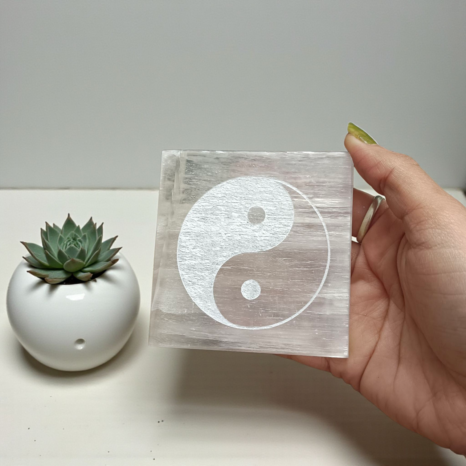 Selenite Engraved Charging Plate Coaster for crystal cleansing, meditation, Pooja, and home décor