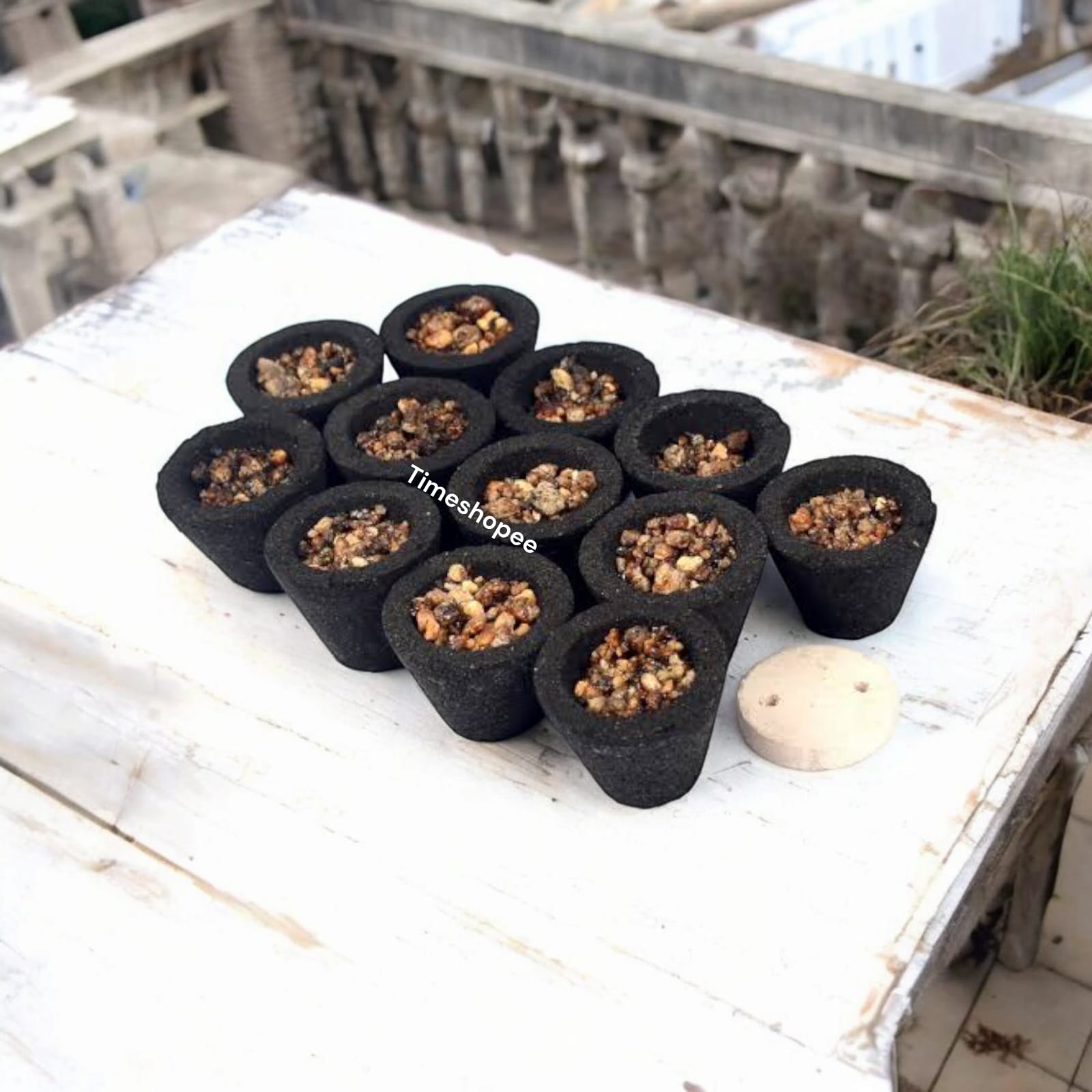 Set of 12 Loban Dhoop Cups, 100% organic and natural, ideal for spiritual and meditation practices, available at Timeshopee.