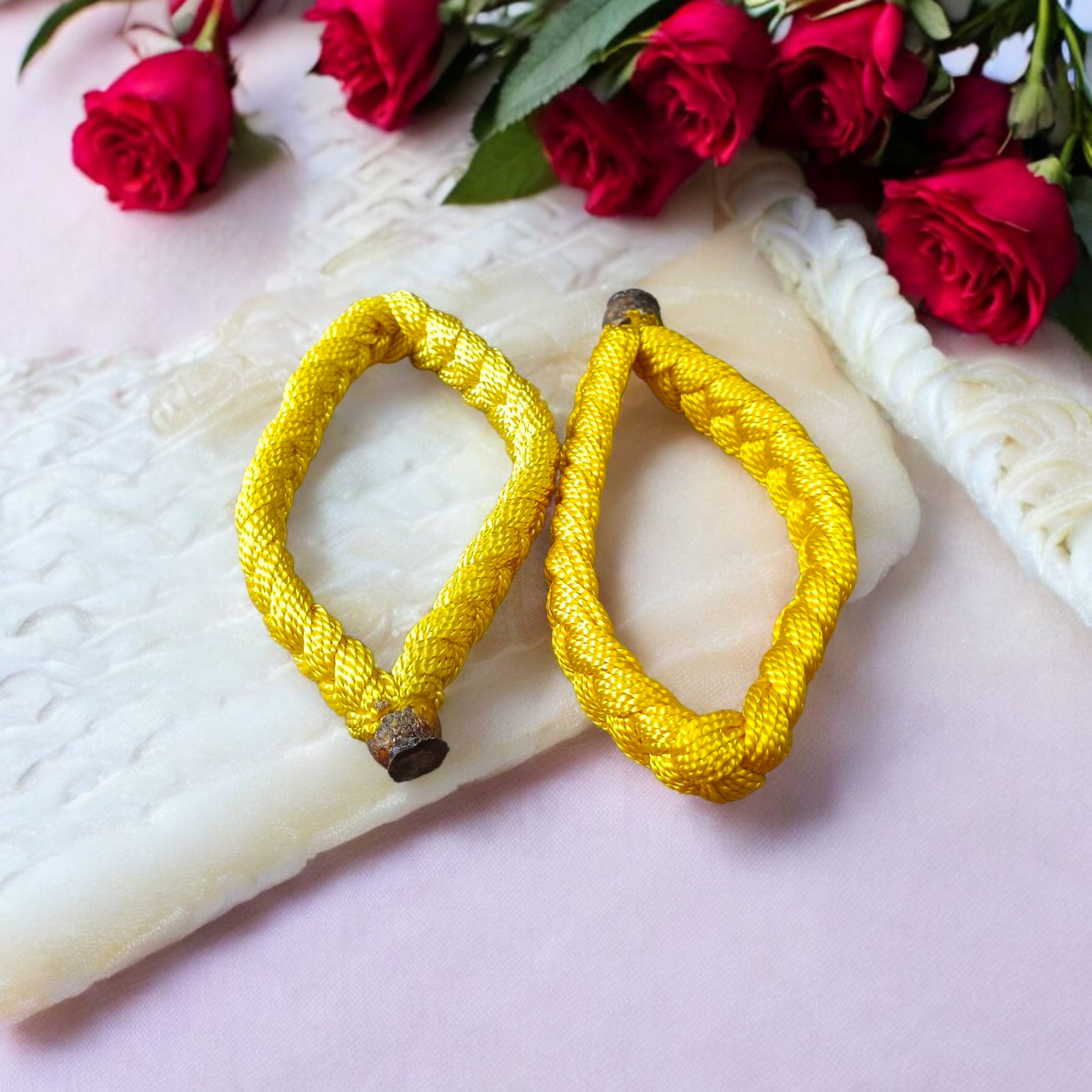 Set of 2 Handmade Yellow Raksha Sutra Bracelets – adjustable sacred threads for pooja and protection