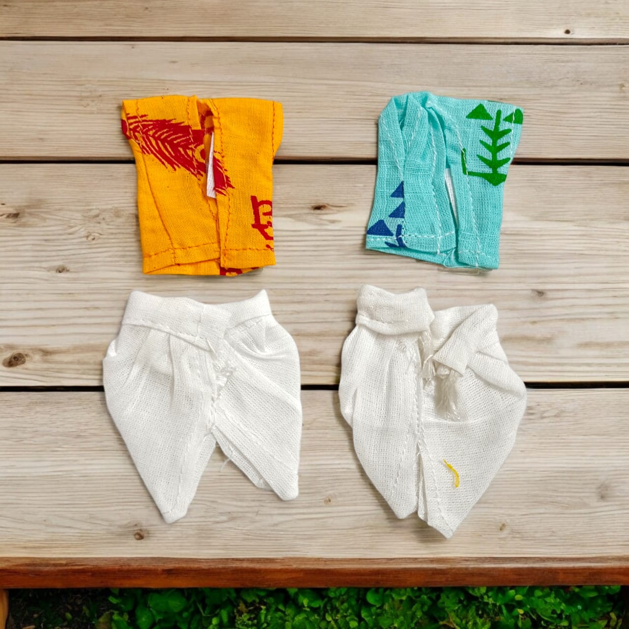 Set of 2 cotton dhoti kurta outfits for Laddu Gopal, traditional Indian-style attire ideal for summer, perfect for Bal Gopal sizes 0-2.