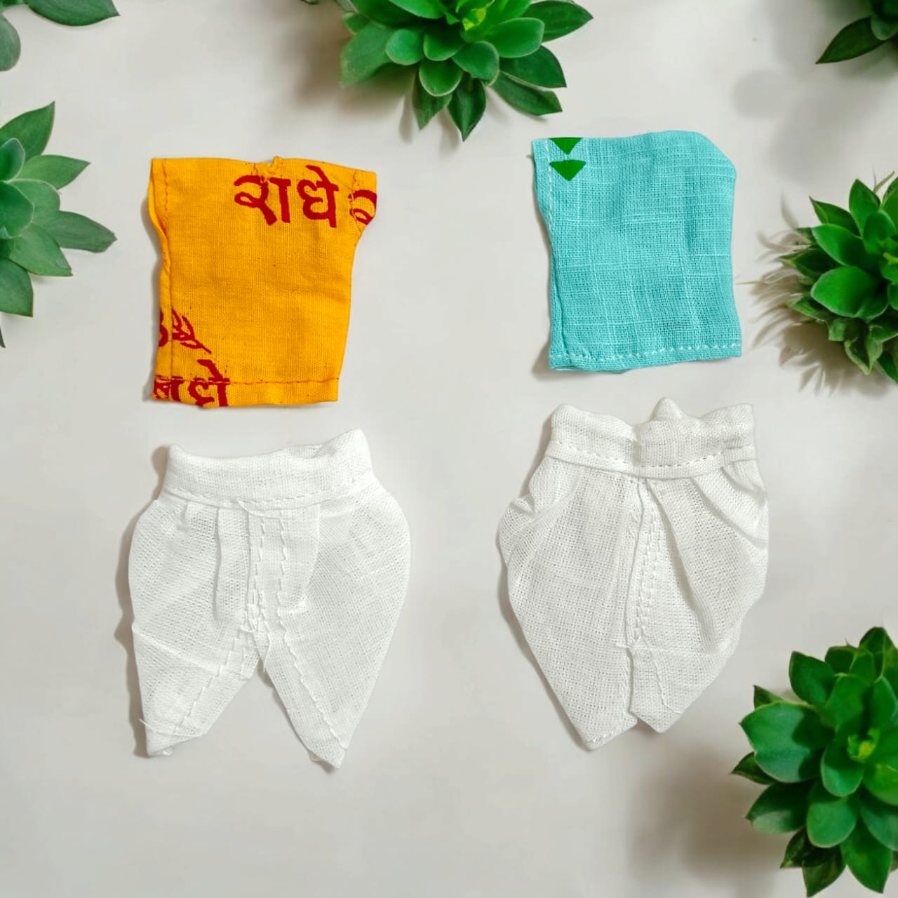 Set of 2 cotton dhoti kurta outfits for Laddu Gopal, traditional Indian-style attire ideal for summer, perfect for Bal Gopal sizes 0-2.