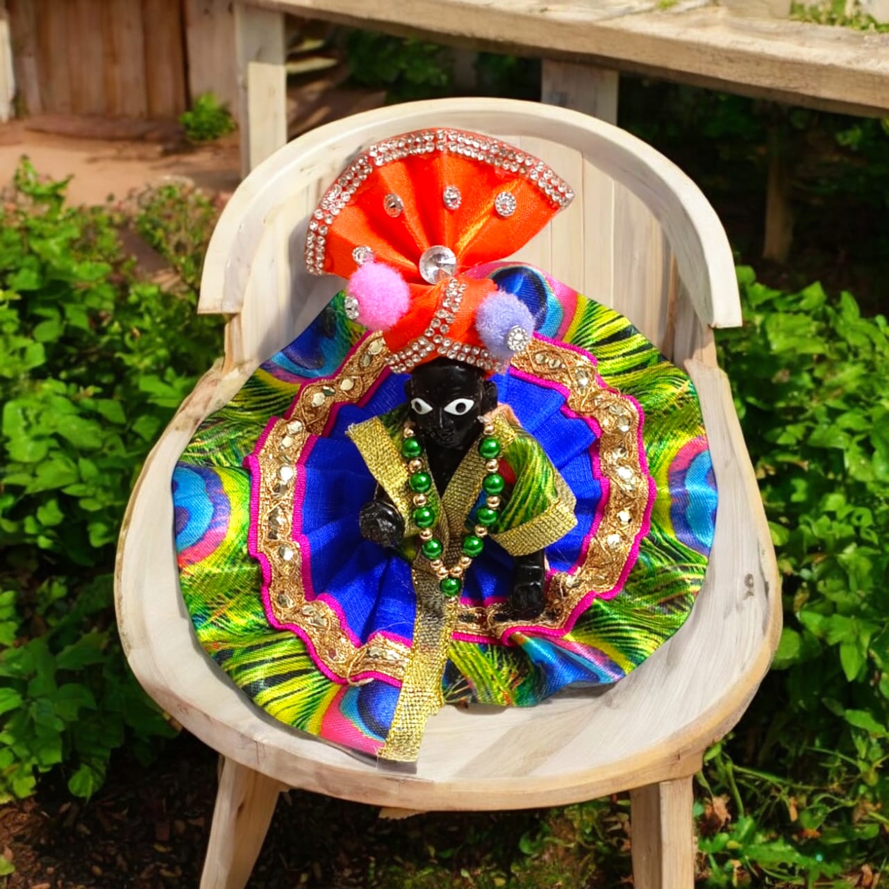 Set of 3 colorful pagdis for Laddu Gopal Size 1 No., featuring three styles in vibrant colors Red, Pink, Blue, Orange, Yellow, and Neon Green.