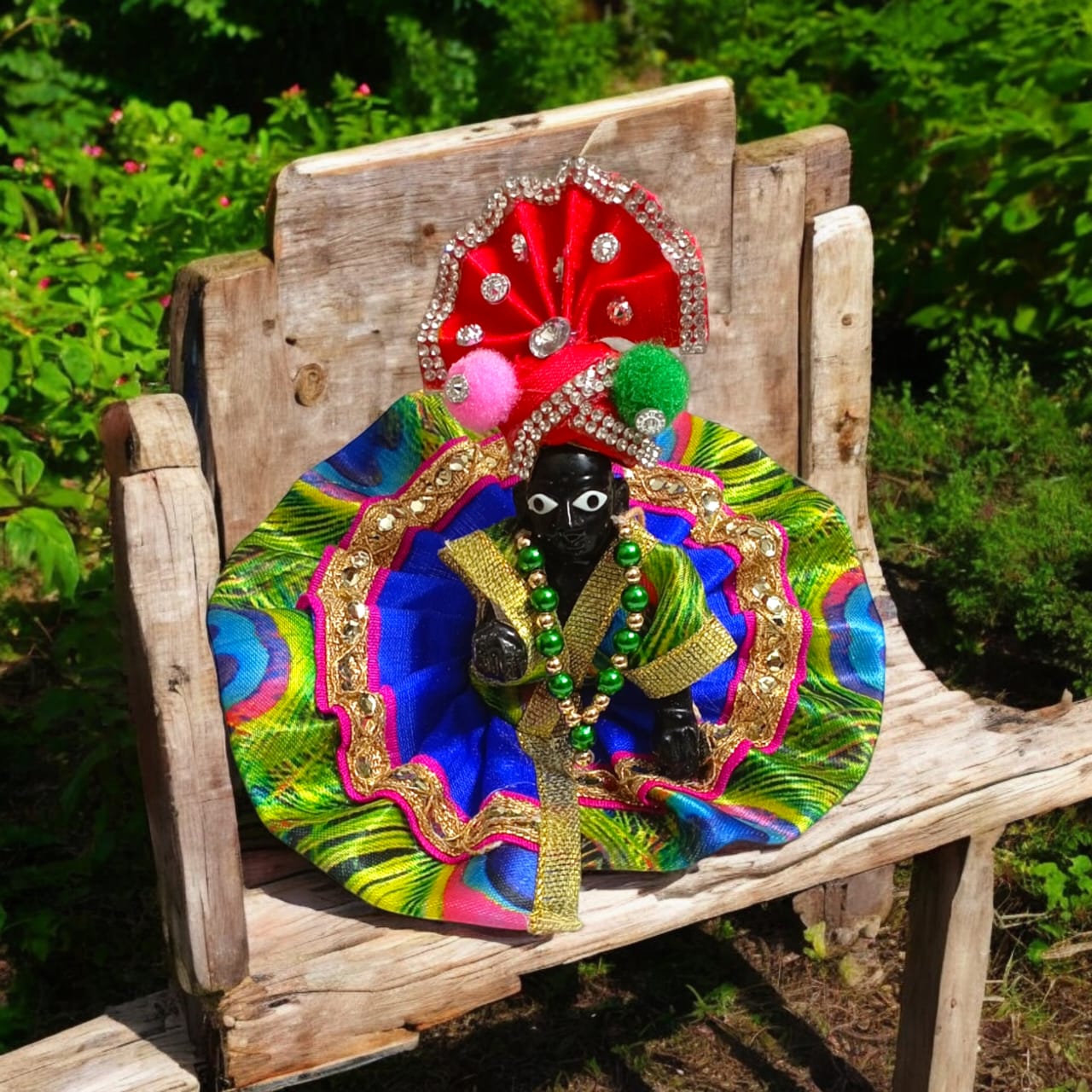 Set of 3 colorful pagdis for Laddu Gopal Size 1 No., featuring three styles in vibrant colors Red, Pink, Blue, Orange, Yellow, and Neon Green.