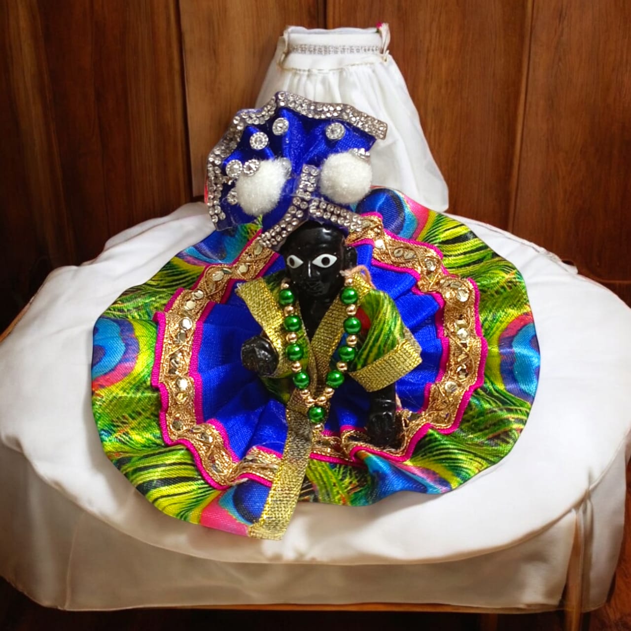 Set of 3 colorful pagdis for Laddu Gopal Size 1 No., featuring three styles in vibrant colors Red, Pink, Blue, Orange, Yellow, and Neon Green.