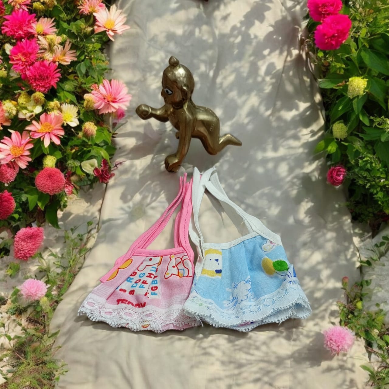 Set of 3 multi-color jhabla summer dresses for Laddu Gopal 0-1 No., comfortable night dress for Bal Gopal idols.