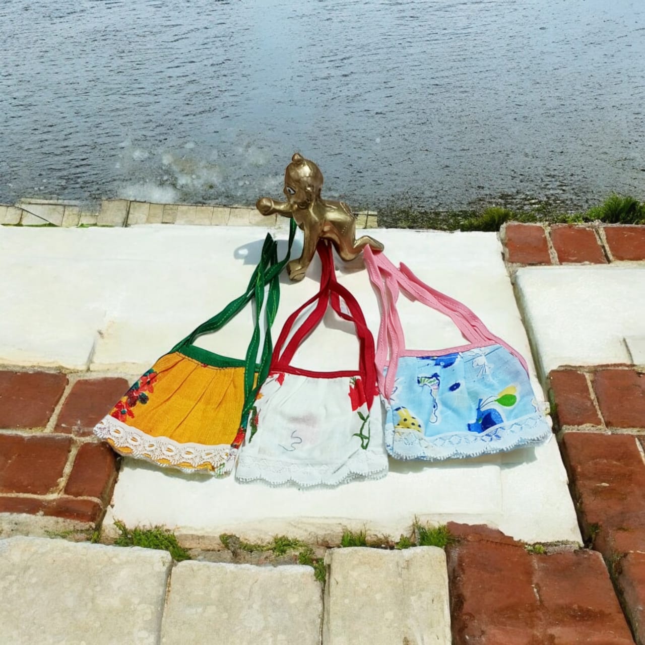 Set of 3 multi-color jhabla summer dresses for Laddu Gopal 2-3 No., comfortable night dress for Bal Gopal idols.