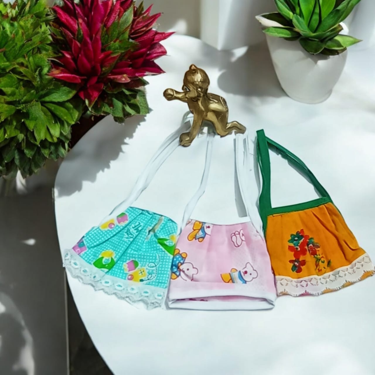 Set of 3 multi-color jhabla summer dresses for Laddu Gopal 2-3 No., comfortable night dress for Bal Gopal idols.