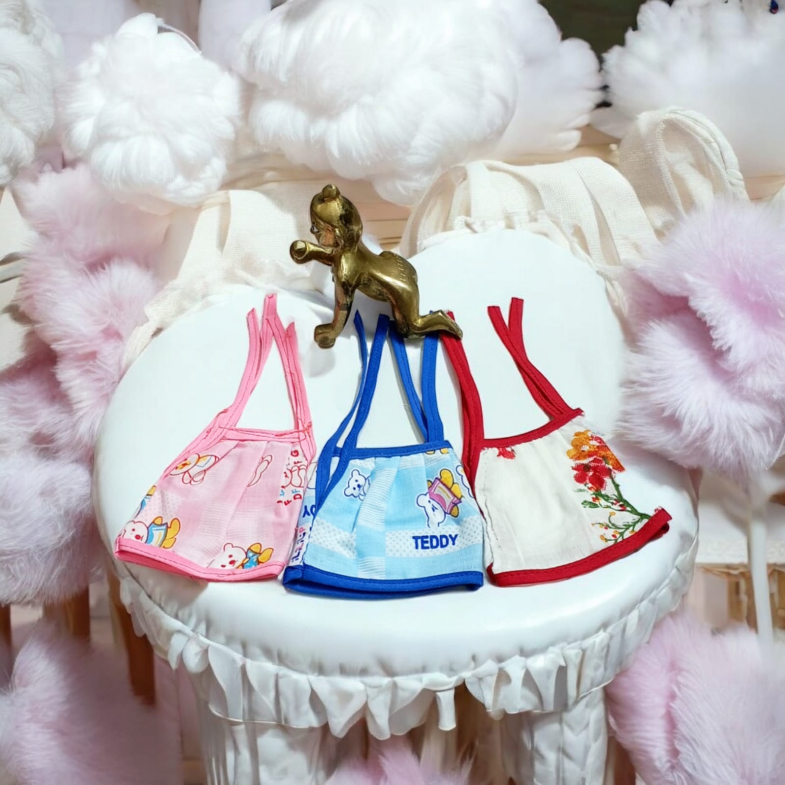 Set of 3 multi-color jhabla summer dresses for Laddu Gopal 5-6 No., comfortable night dress for Bal Gopal idols.