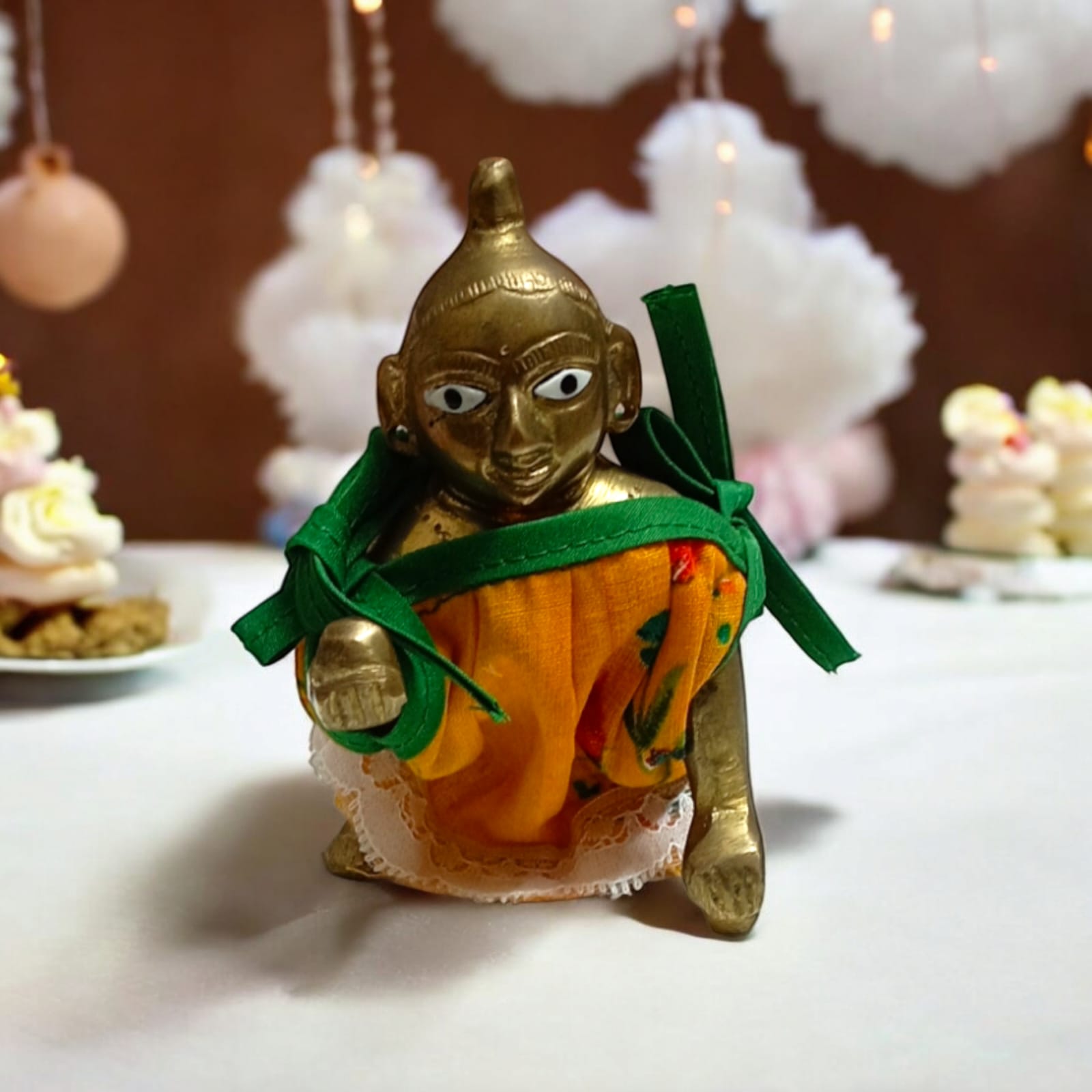 Set of 3 multi-color jhabla summer dresses for Laddu Gopal 5-6 No., comfortable night dress for Bal Gopal idols.