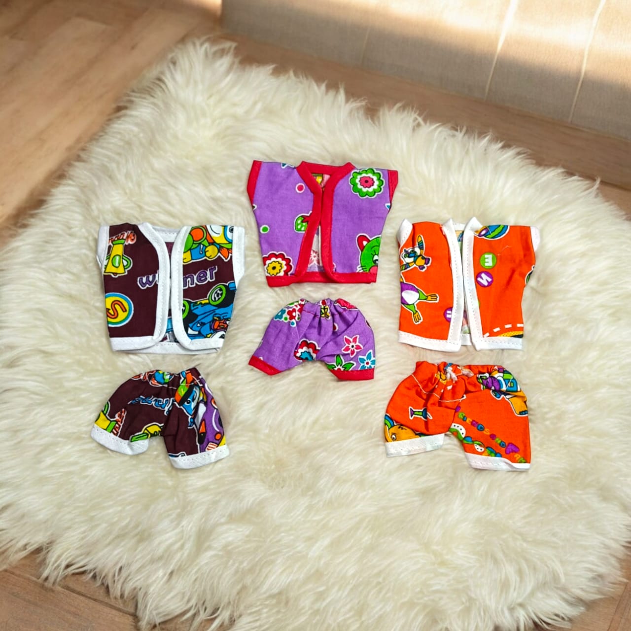 Set of 3 soft cotton night suits for Laddu Gopal, featuring Western designer patterns, perfect for Bal Gopal sizes 0-2.