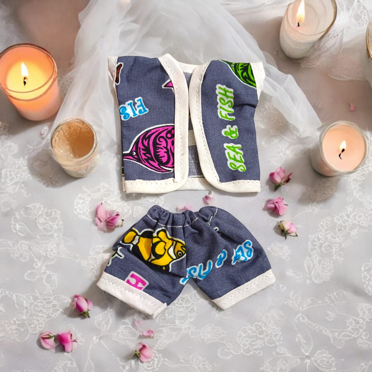 Set of 3 soft cotton night suits for Laddu Gopal, featuring Western designer patterns, perfect for Bal Gopal sizes 0-2.