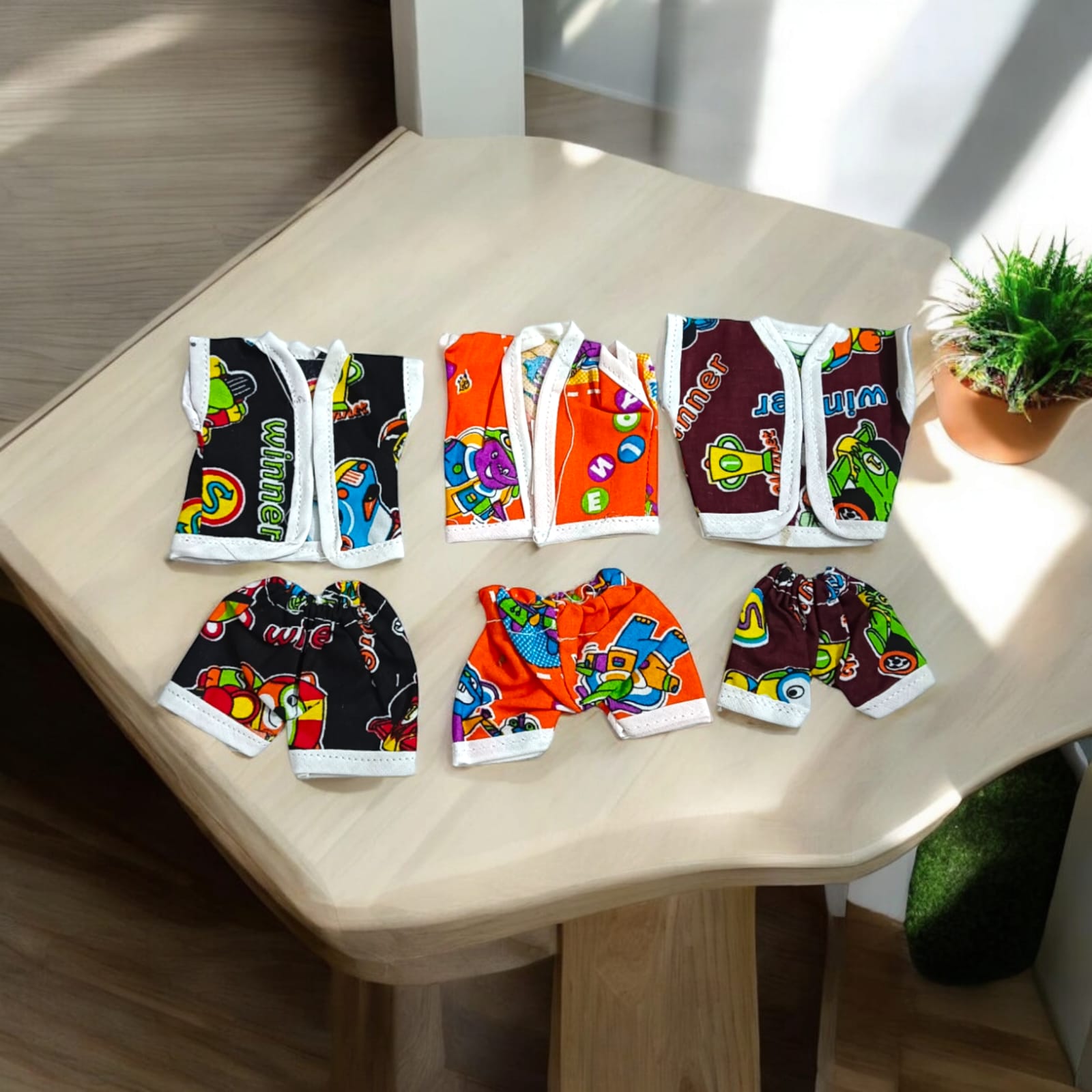 Set of 3 soft cotton night suits for Laddu Gopal, featuring Western designer patterns, perfect for Bal Gopal sizes 0-2.